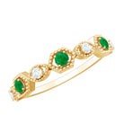 Certified Natural Emerald Art Deco Half Eternity Ring with Diamond AAA - Rosec Jewels