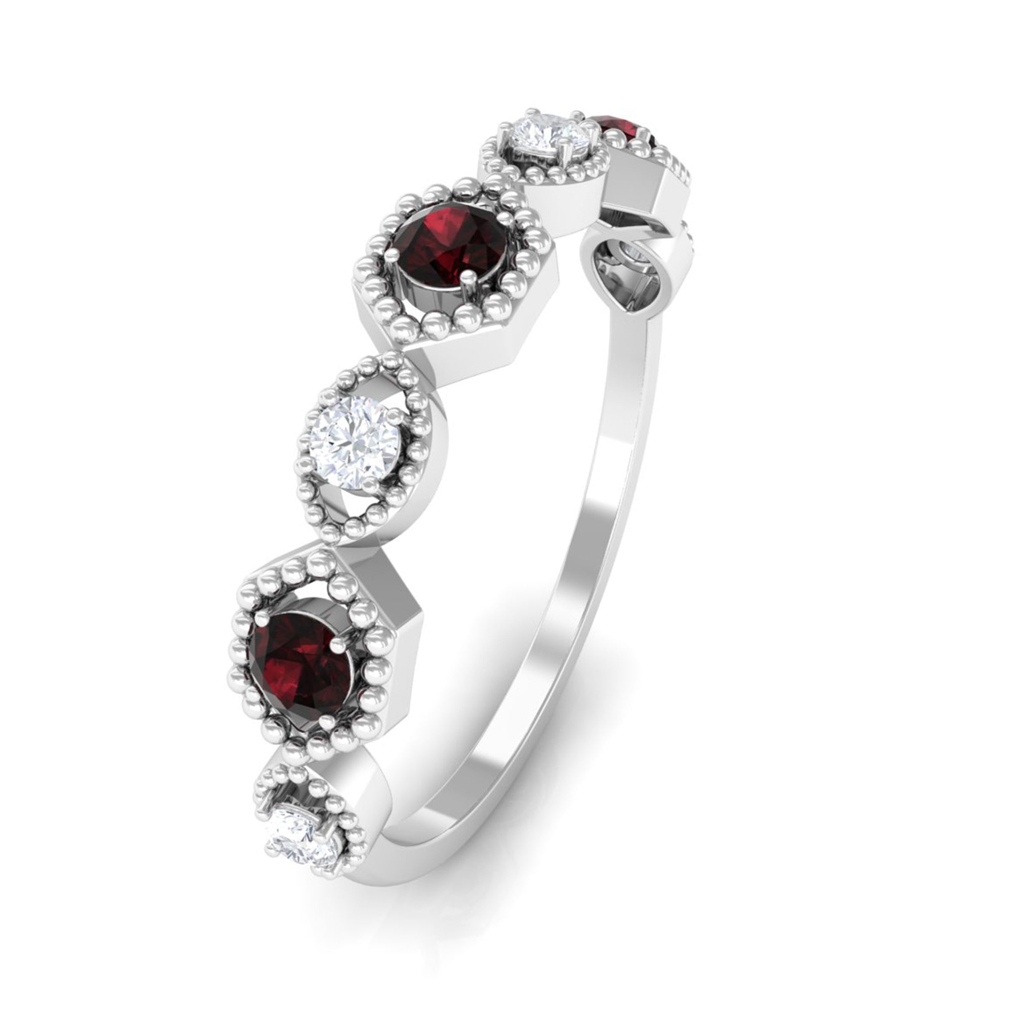 Rosec Jewels-Genuine Red Garnet Diamond Half Eternity Ring