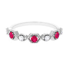 Vintage Style Ruby Diamond Half Eternity Ring for Women AAA - Rosec Jewels