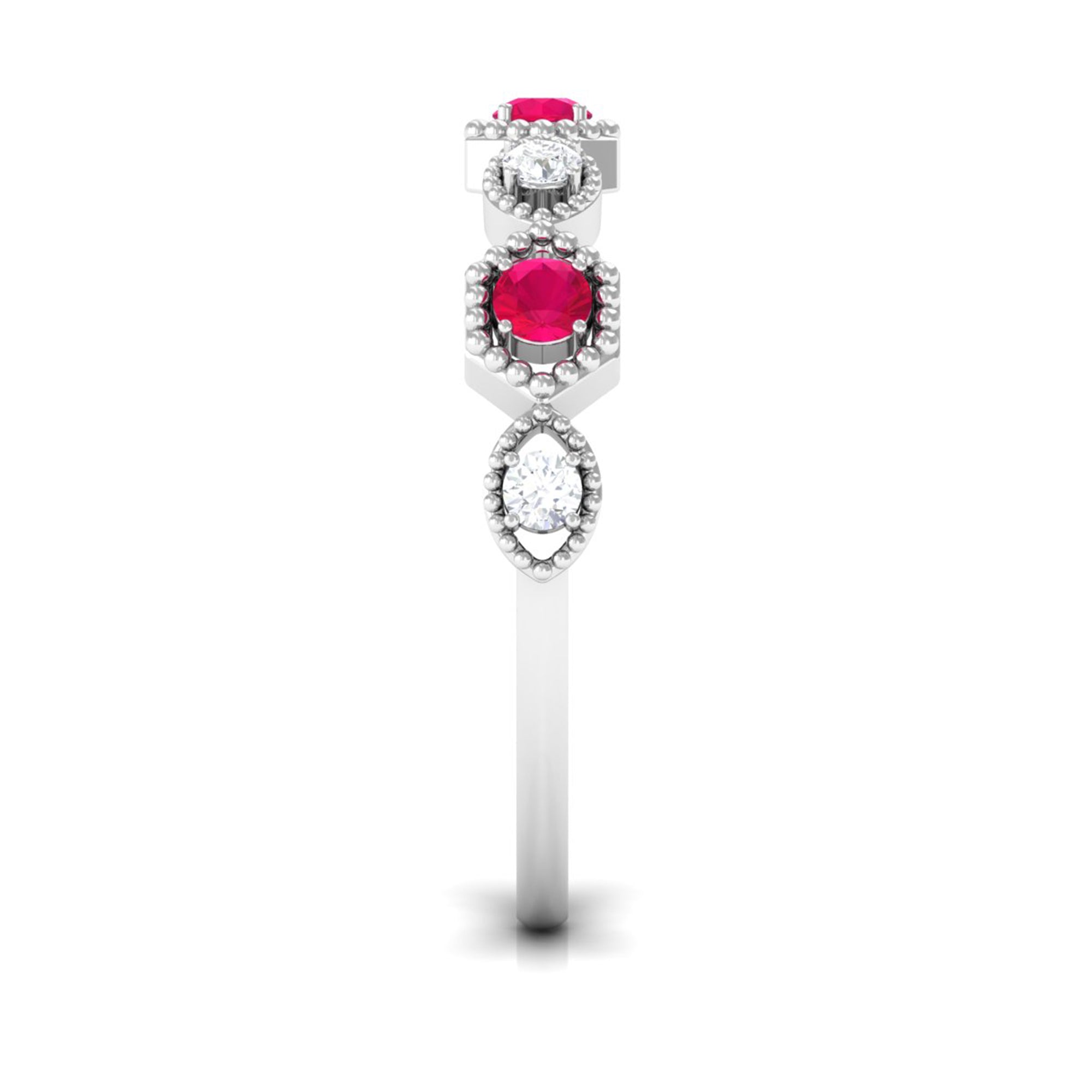 Vintage Style Ruby Diamond Half Eternity Ring for Women AAA - Rosec Jewels