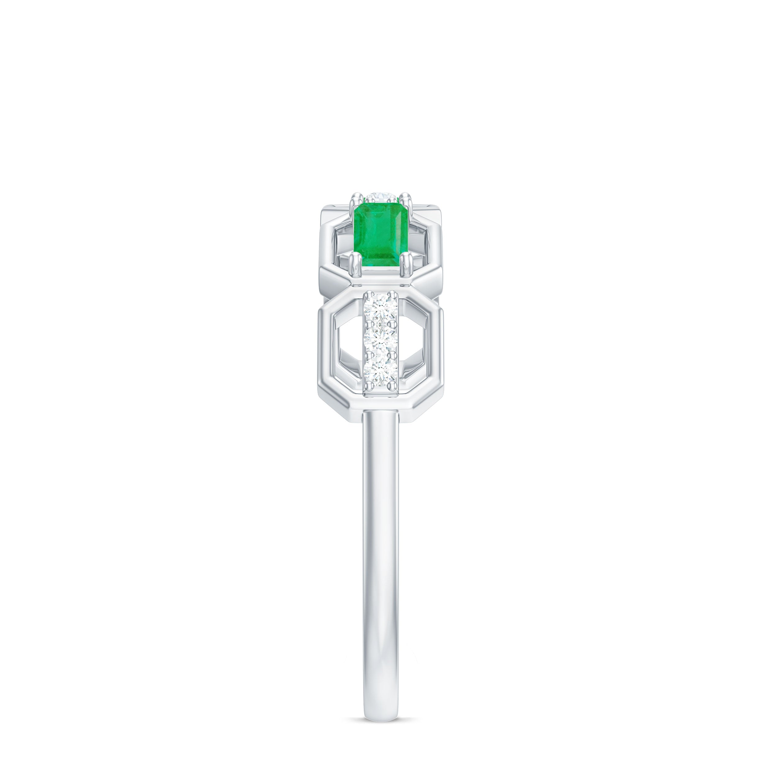 Rosec Jewels-Natural Baguette Emerald Diamond Anniversary Band Ring in East West Style