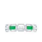 Rosec Jewels-Natural Baguette Emerald Diamond Anniversary Band Ring in East West Style