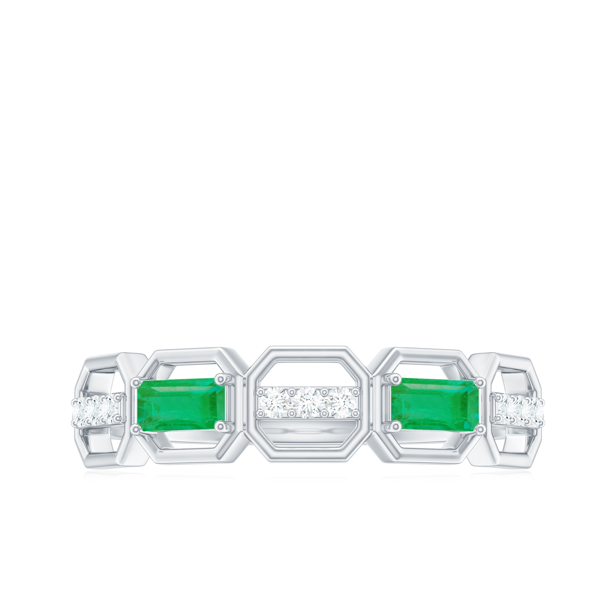 Rosec Jewels-Natural Baguette Emerald Diamond Anniversary Band Ring in East West Style