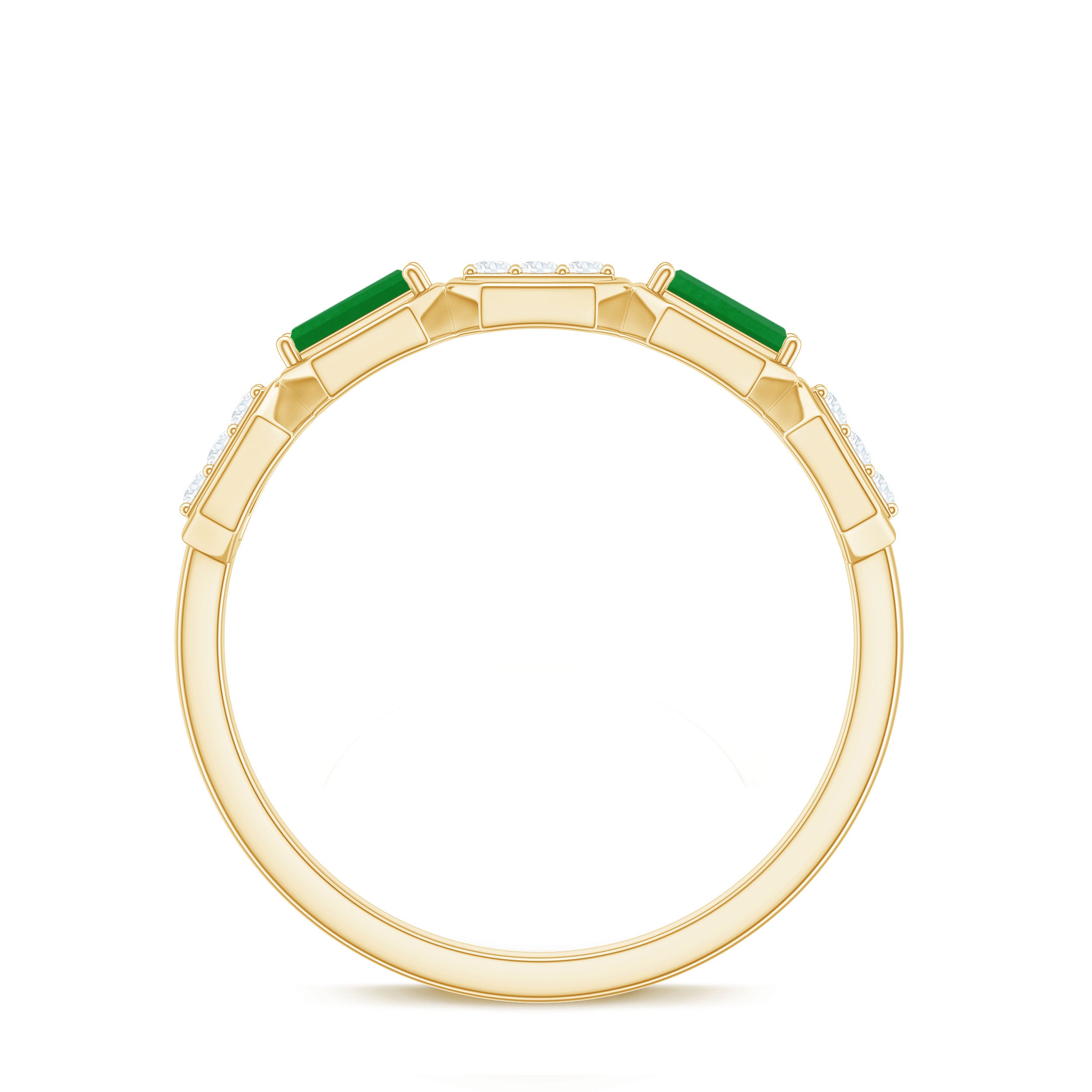 Rosec Jewels-Natural Baguette Emerald Diamond Anniversary Band Ring in East West Style