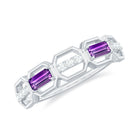 Natural Baguette Amethyst Half Eternity Wedding Band with Diamond AAA - Rosec Jewels