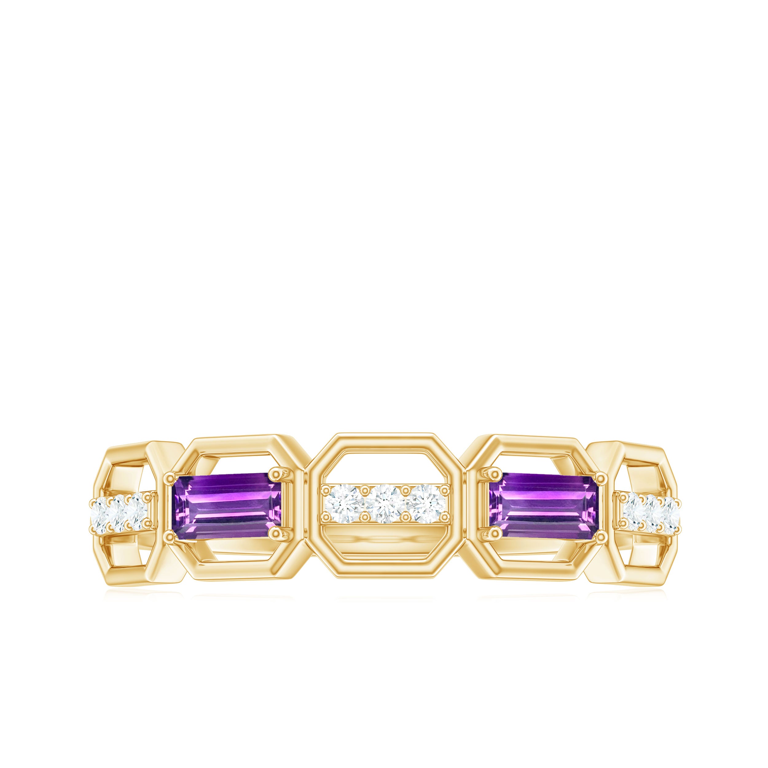 Rosec Jewels-Natural Baguette Amethyst Half Eternity Wedding Band with Diamond