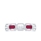 Rosec Jewels-Natural Baguette Ruby Band Ring with Diamond