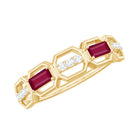 Rosec Jewels-Natural Baguette Ruby Band Ring with Diamond