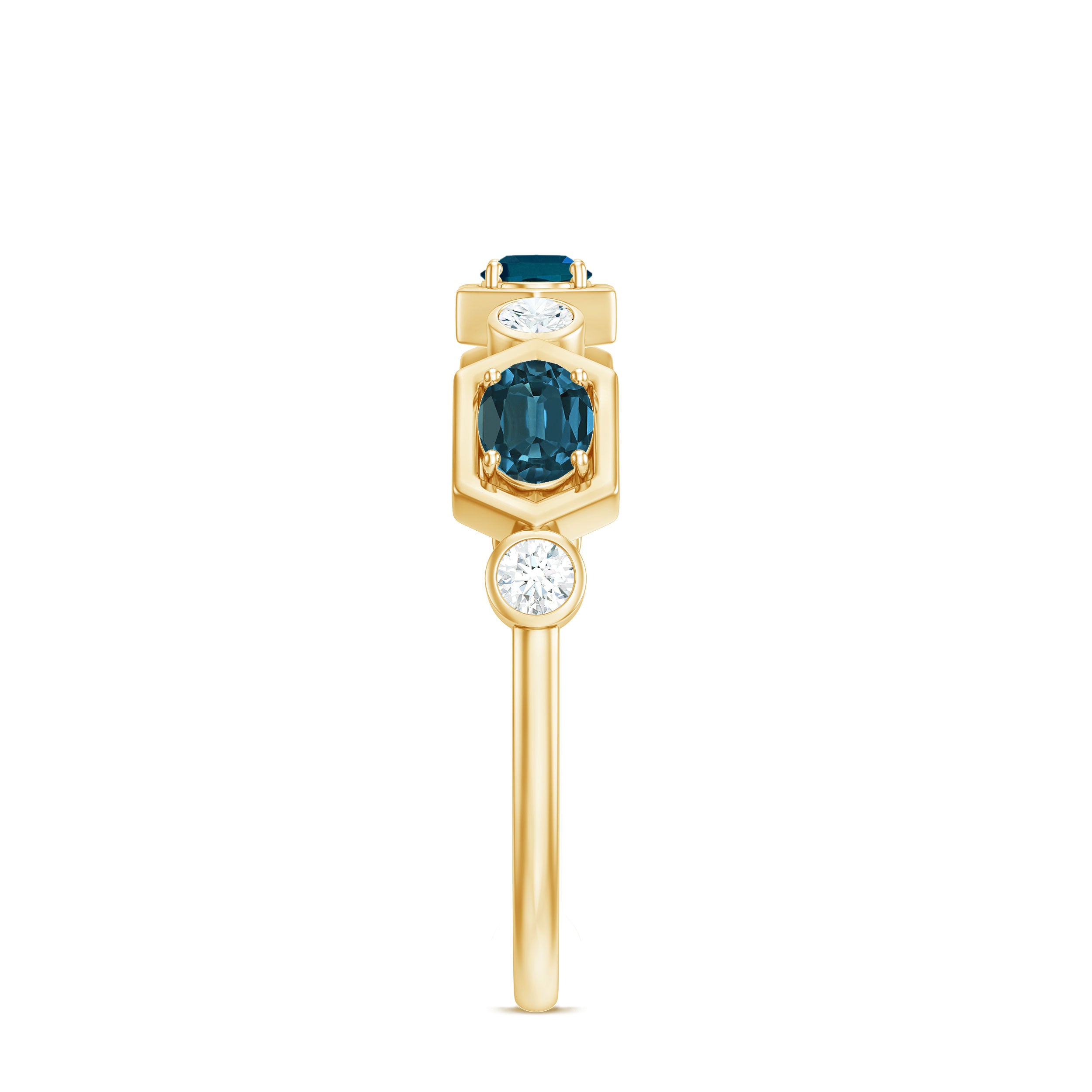 Rosec Jewels-Real Certified London Blue Topaz Halft Eternity Band Ring with Diamond
