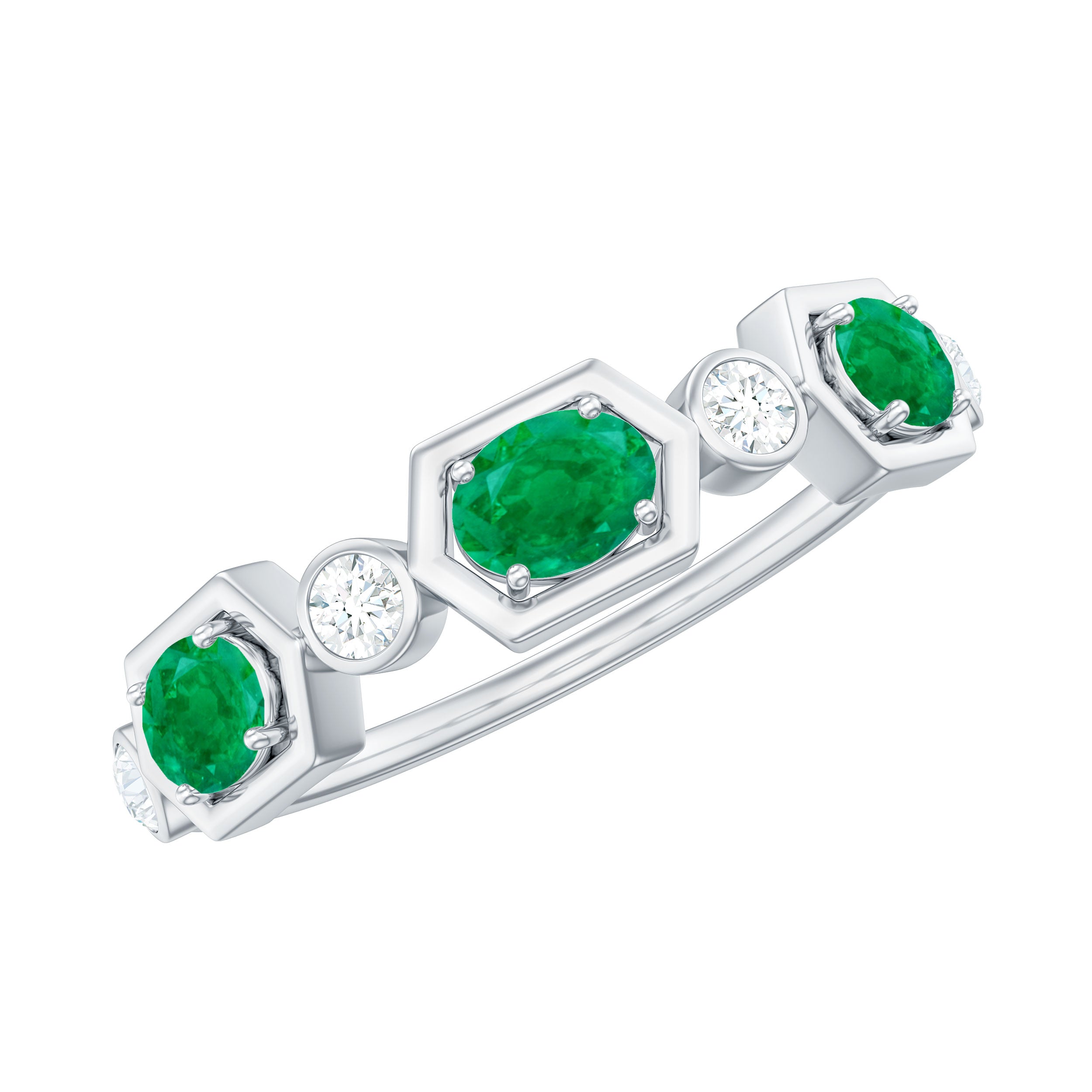 Classic Oval Emerald Diamond Half Eternity Band Ring in East West Style AAA - Rosec Jewels