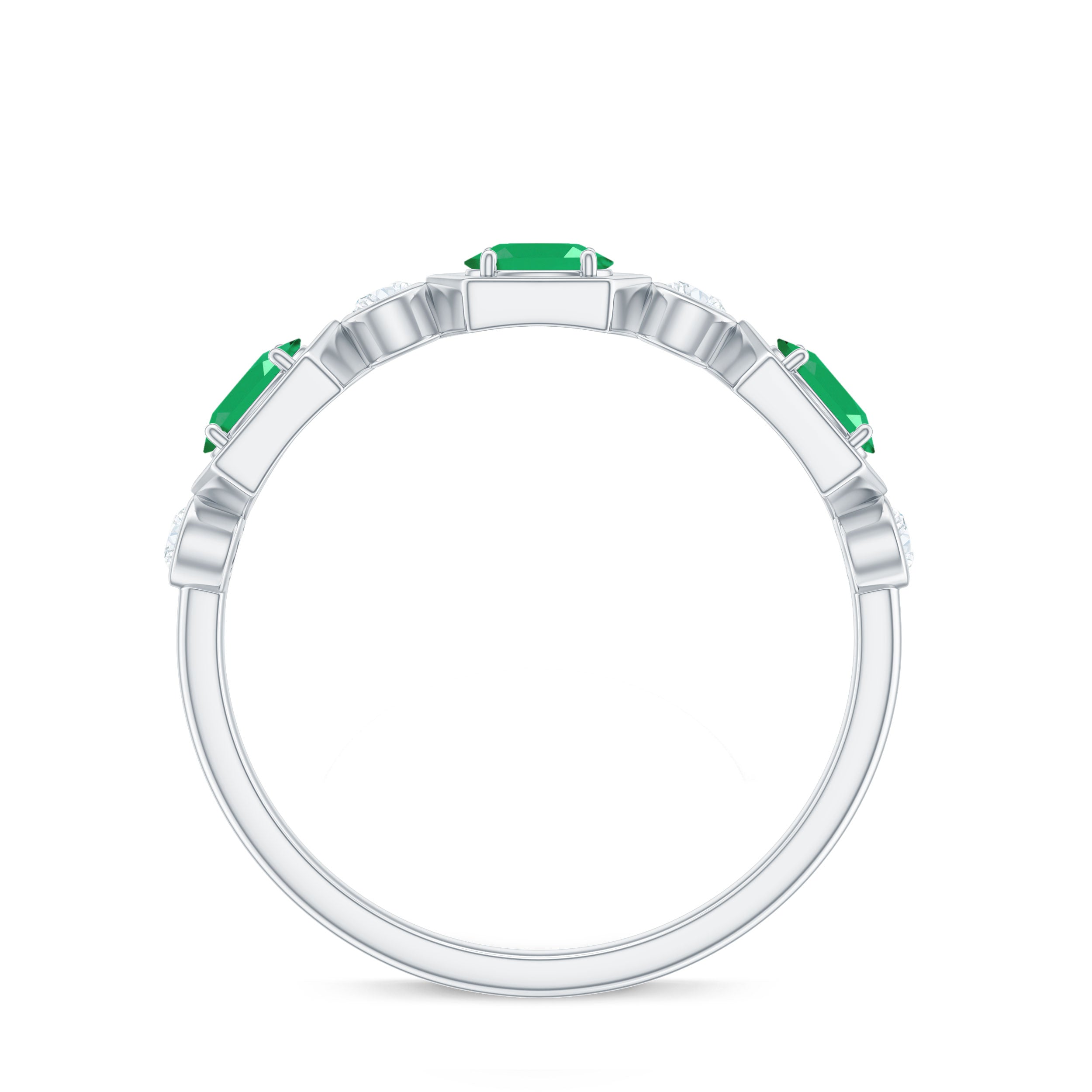 Classic Oval Emerald Diamond Half Eternity Band Ring in East West Style AAA - Rosec Jewels