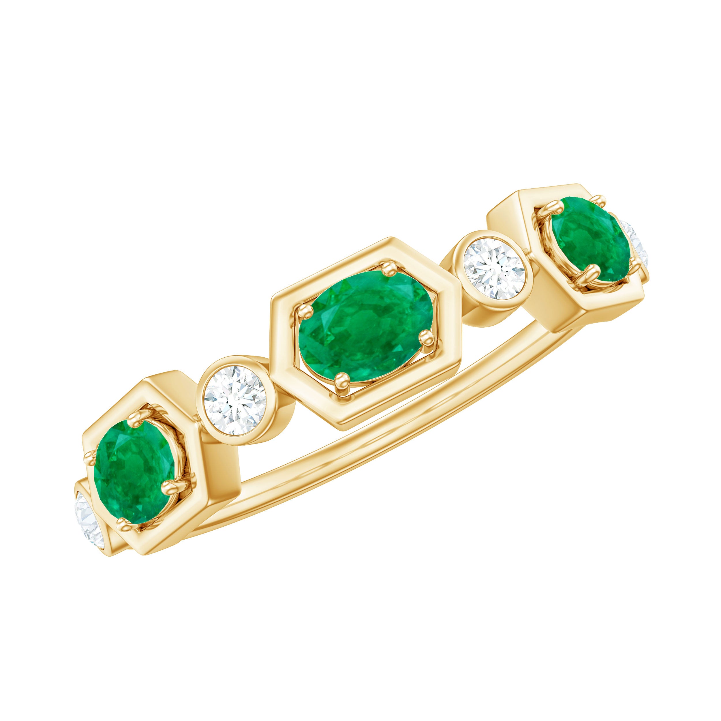 Classic Oval Emerald Diamond Half Eternity Band Ring in East West Style AAA - Rosec Jewels