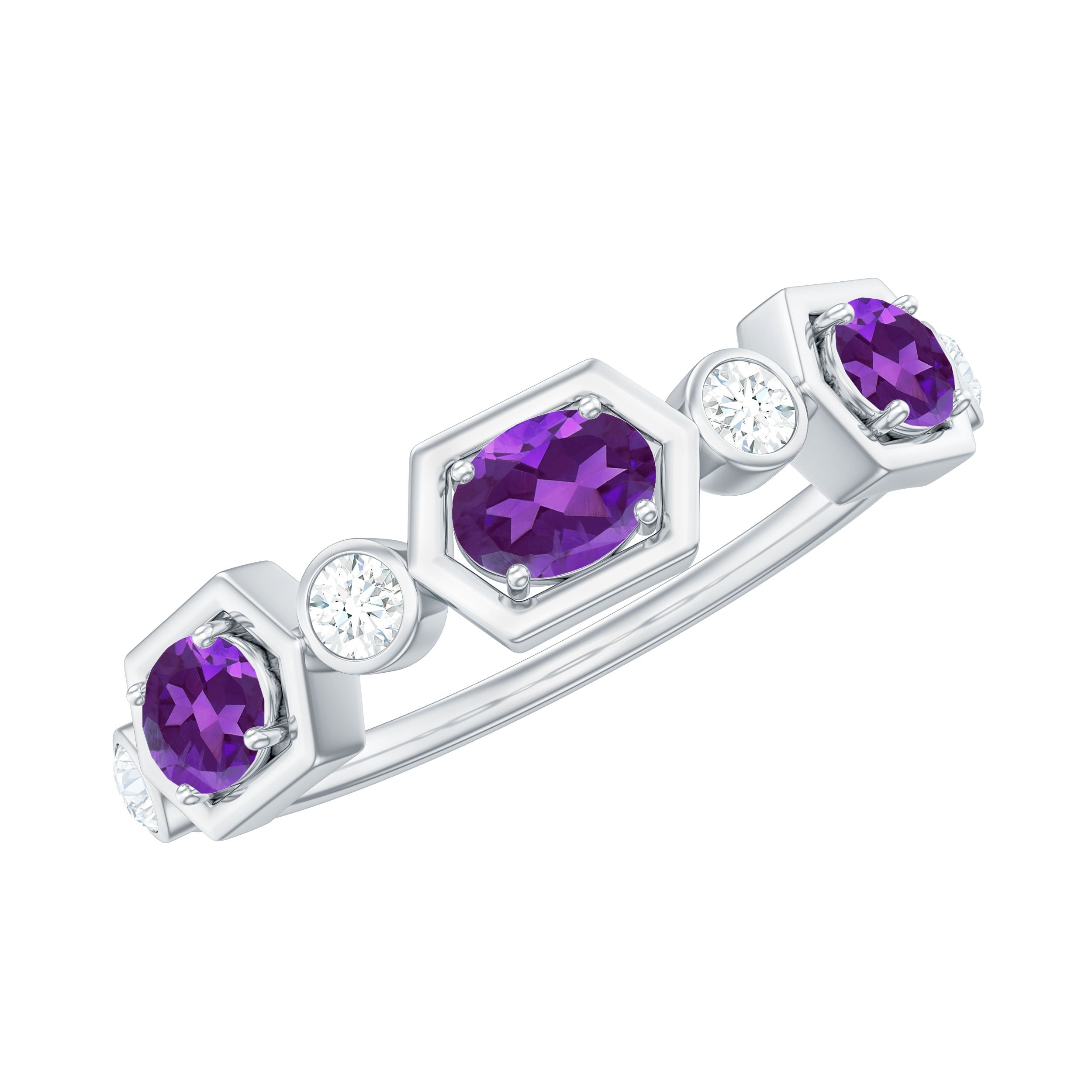 Rosec Jewels-East West Style Amethyst Half Eternity Ring with Diamond