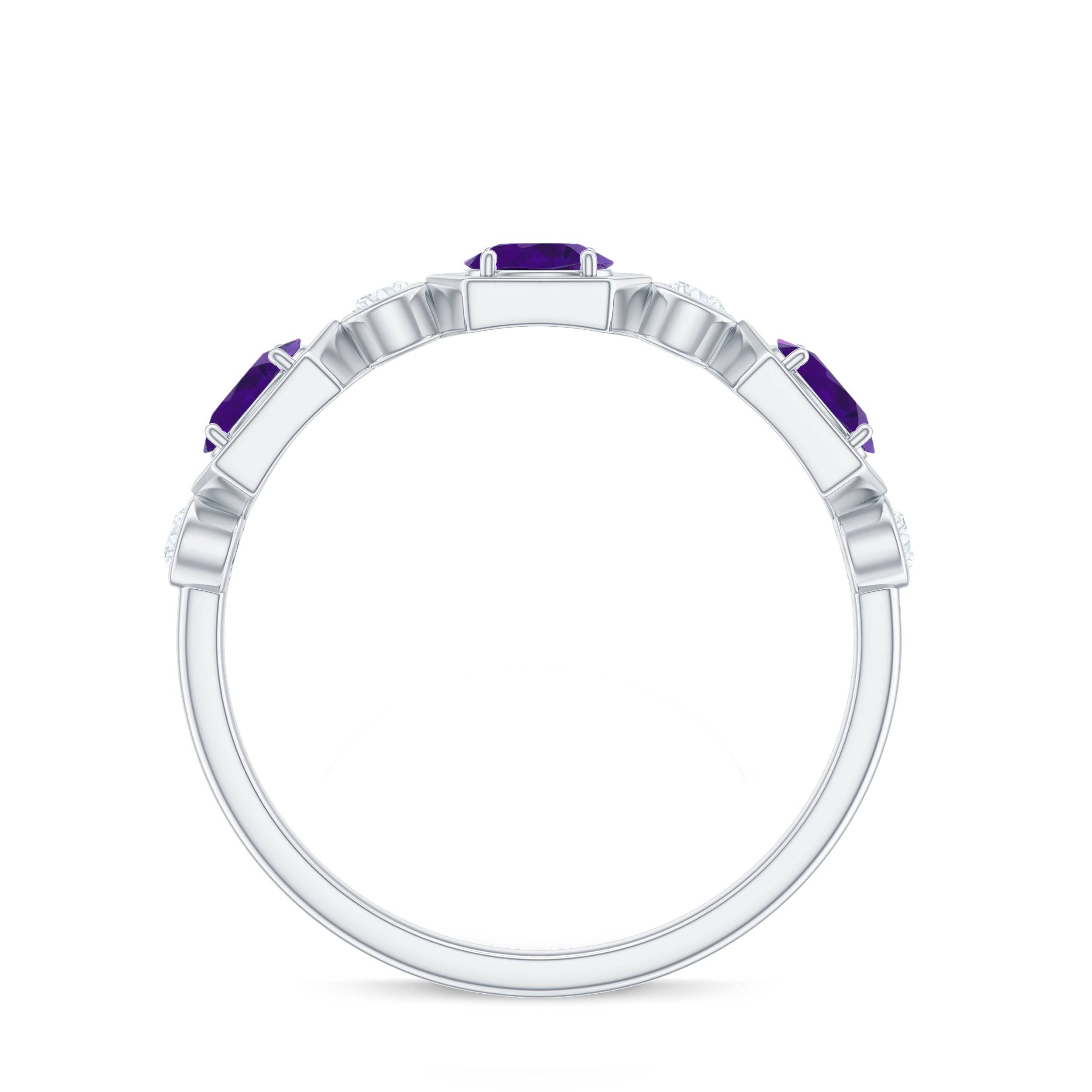 Rosec Jewels-East West Style Amethyst Half Eternity Ring with Diamond