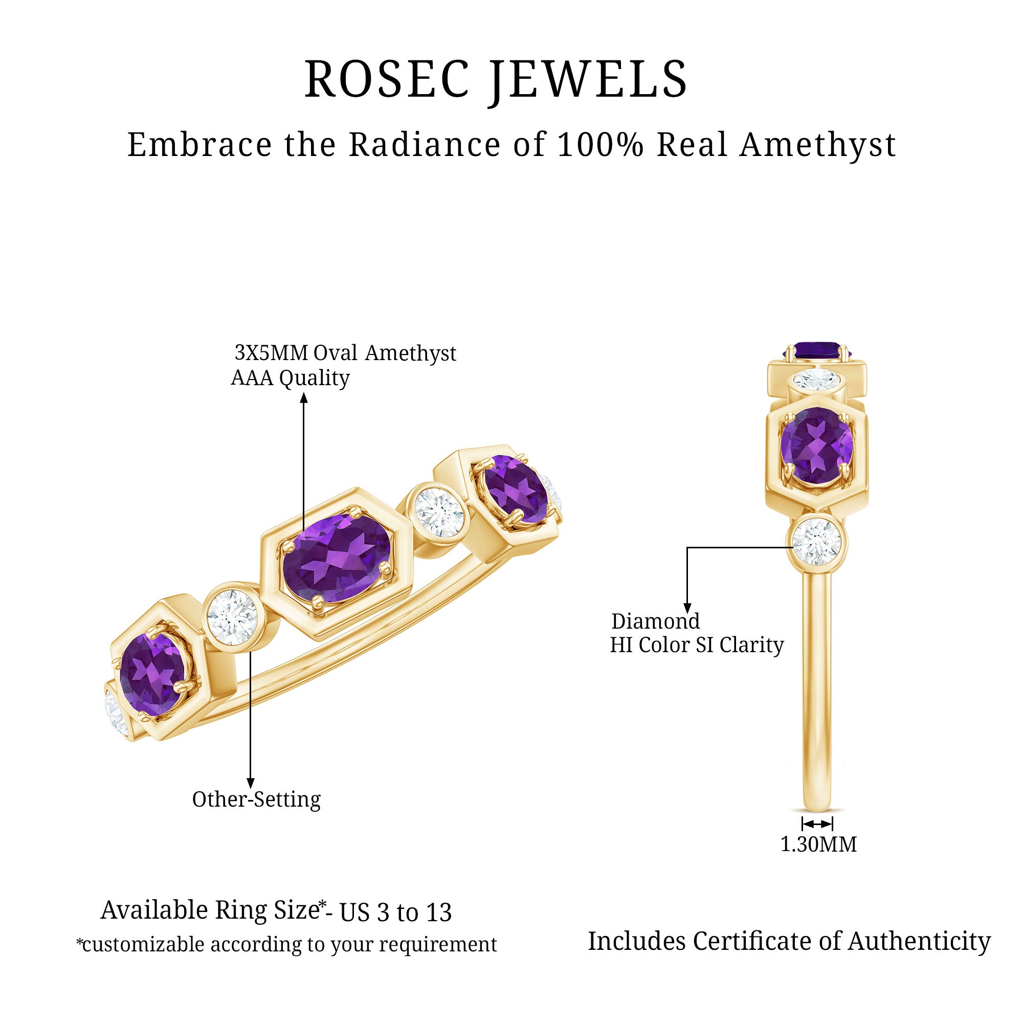 Rosec Jewels-East West Style Amethyst Half Eternity Ring with Diamond