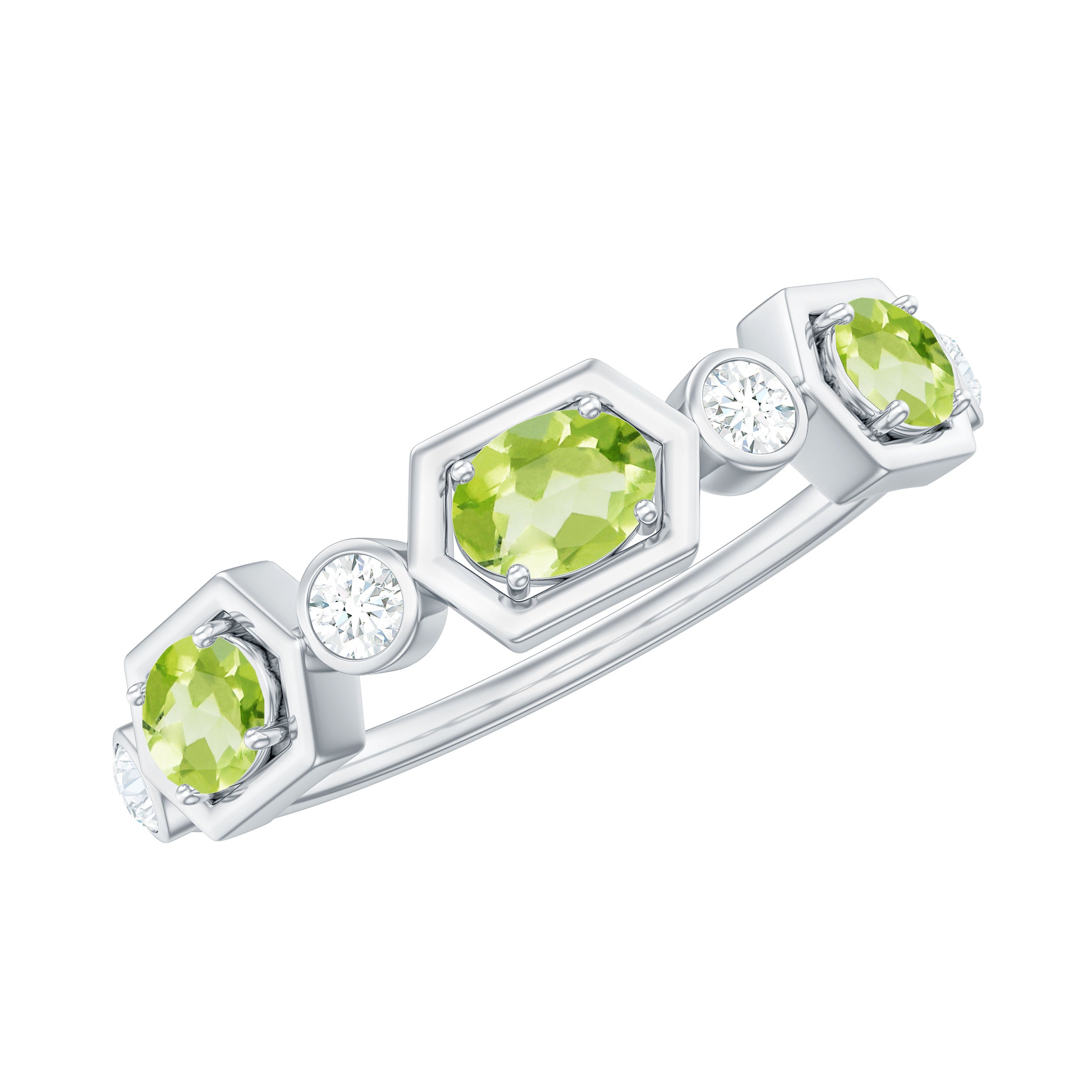 Rosec Jewels-Natural Oval Peridot Diamond Half Eternity Ring for Women