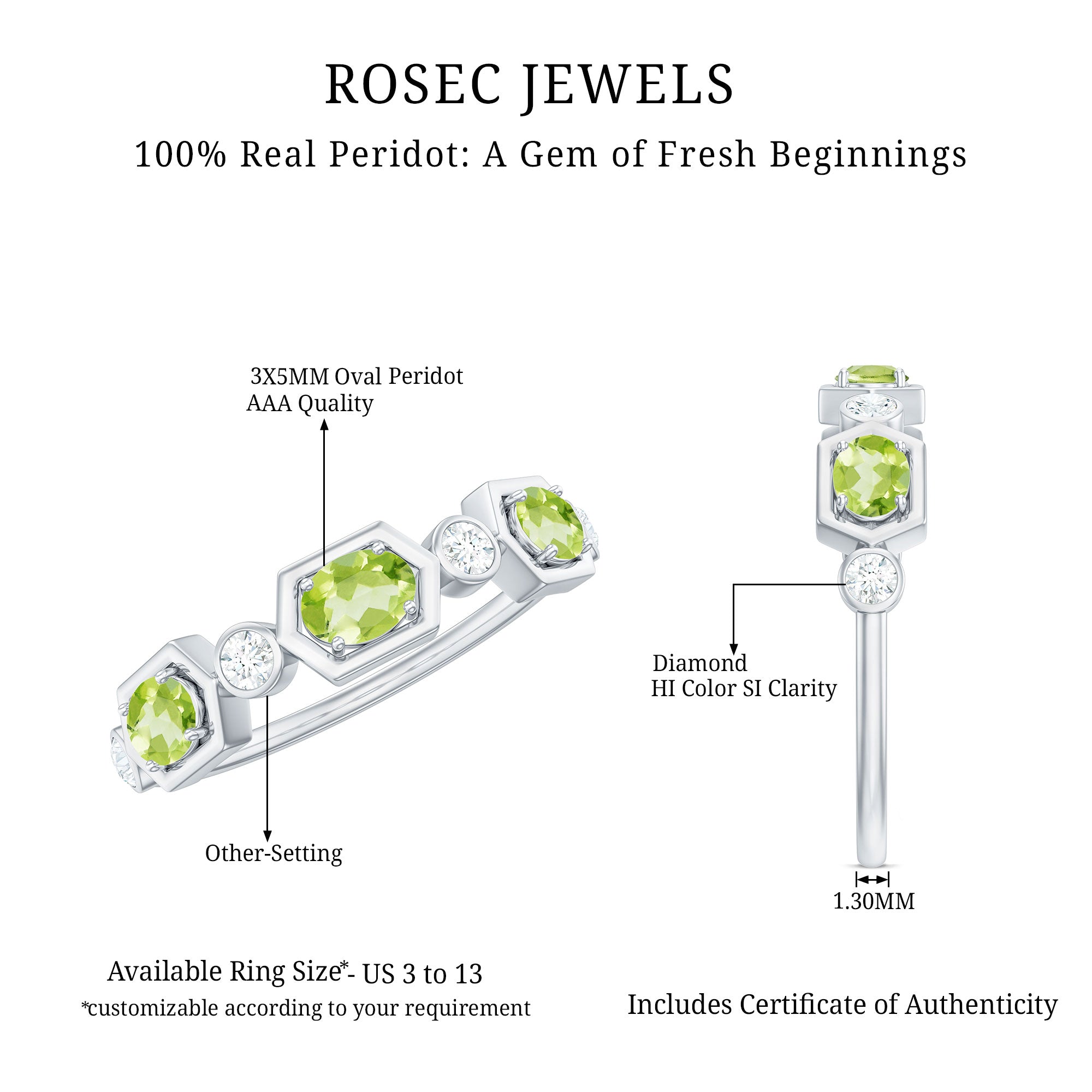 Rosec Jewels-Natural Oval Peridot Diamond Half Eternity Ring for Women