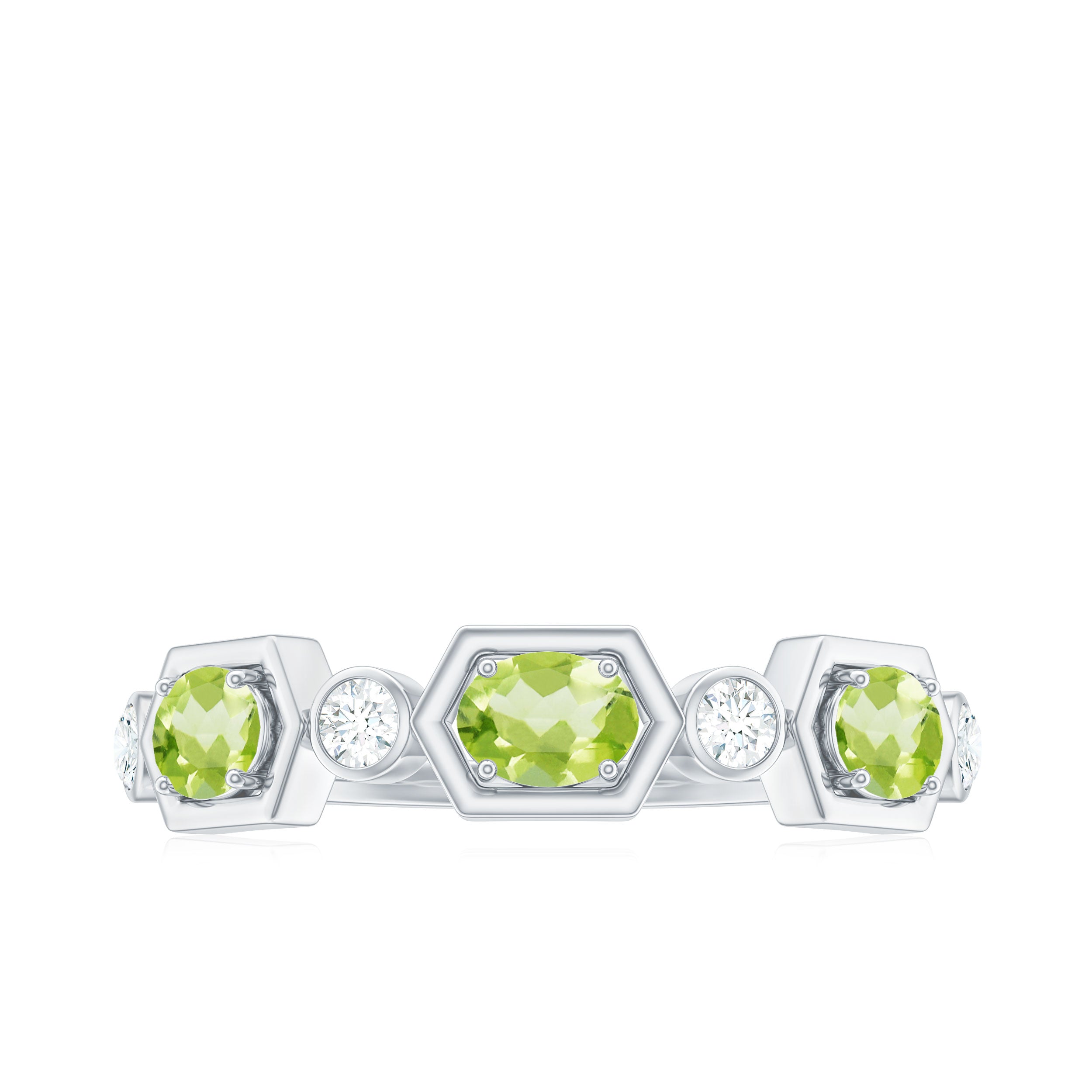 Rosec Jewels-Natural Oval Peridot Diamond Half Eternity Ring for Women