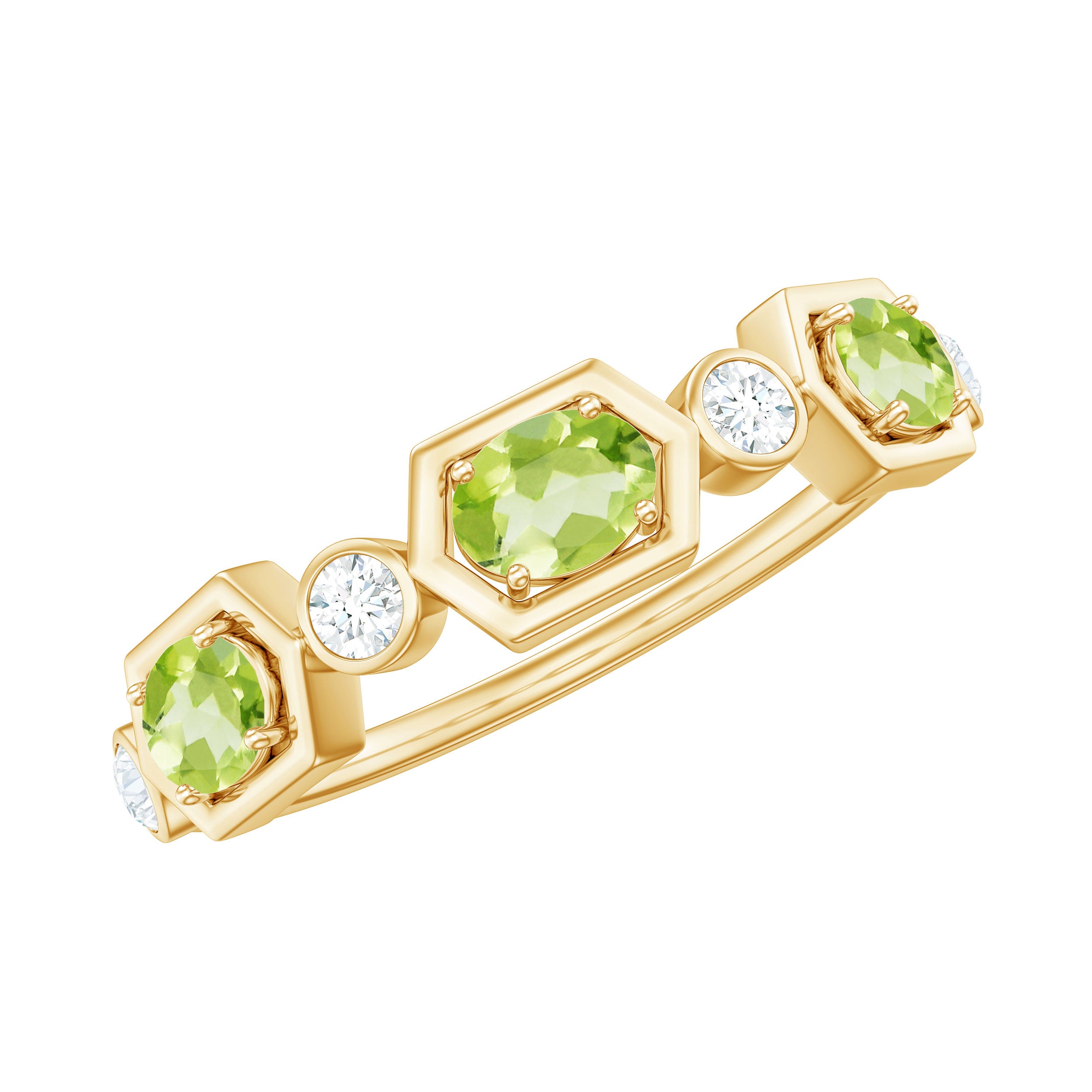 Rosec Jewels-Natural Oval Peridot Diamond Half Eternity Ring for Women