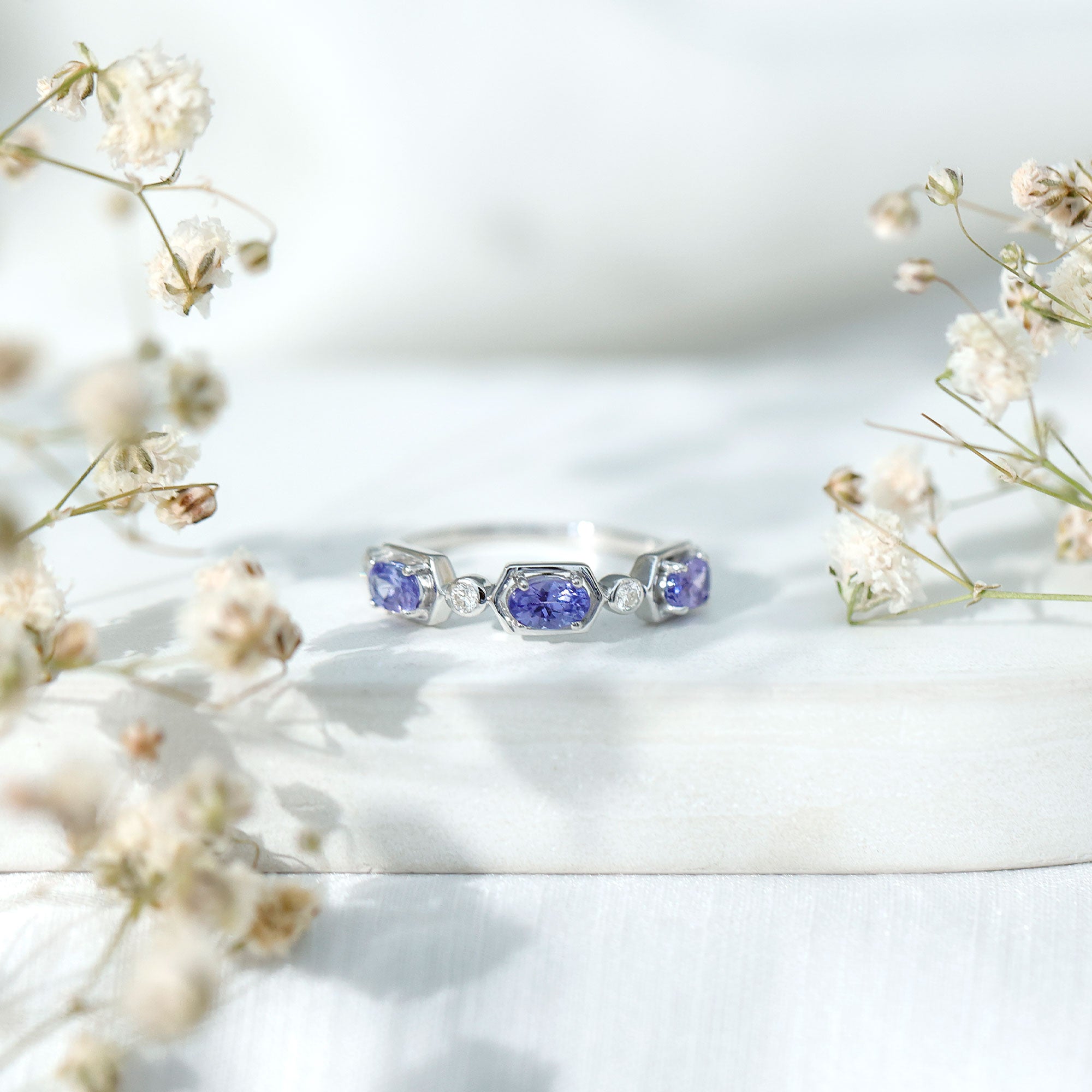 Rosec Jewels-Real Tanzanite and Diamond Half Eternity Ring