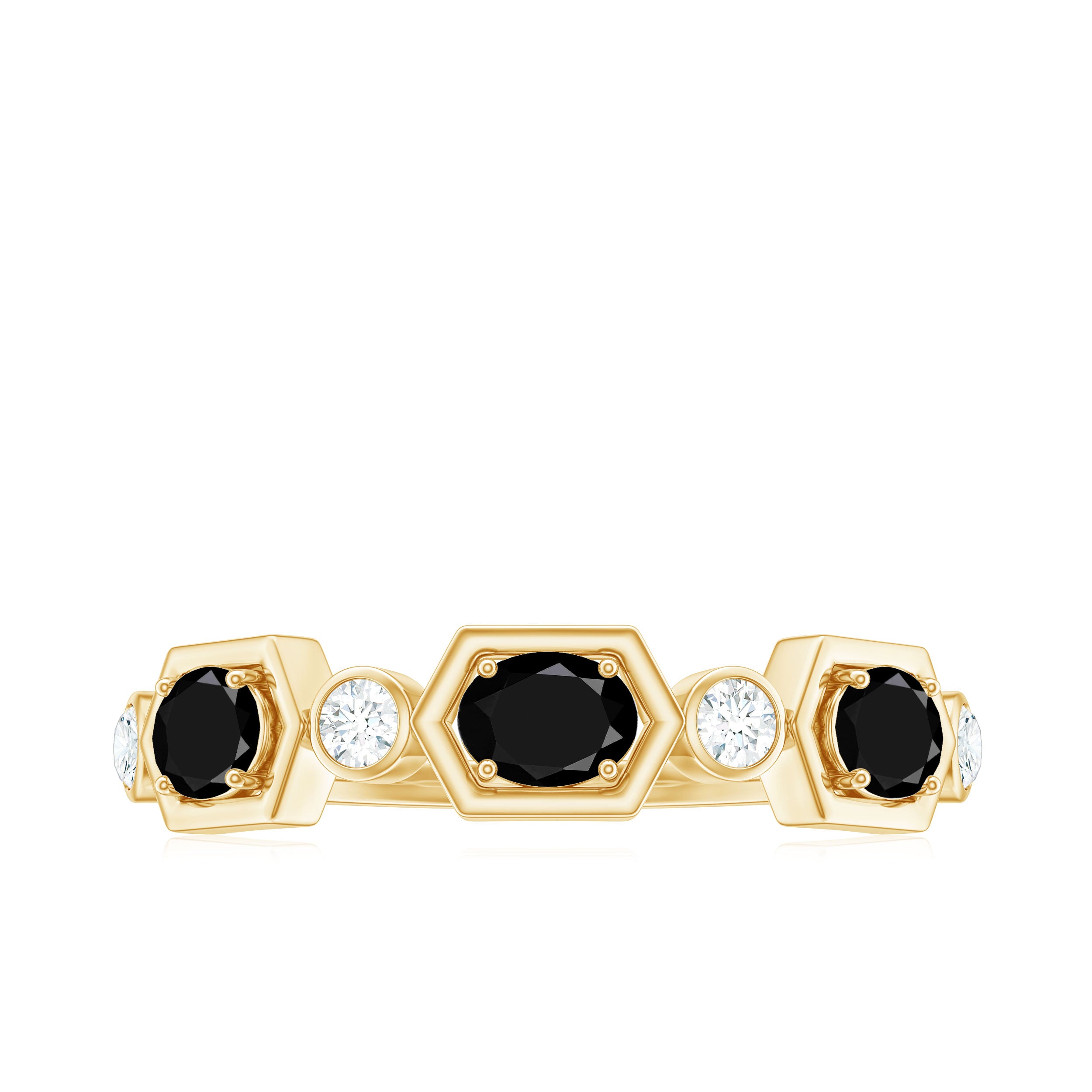 Real Black Spinel Diamond Half Eternity Ring in East West Style AAA - Rosec Jewels