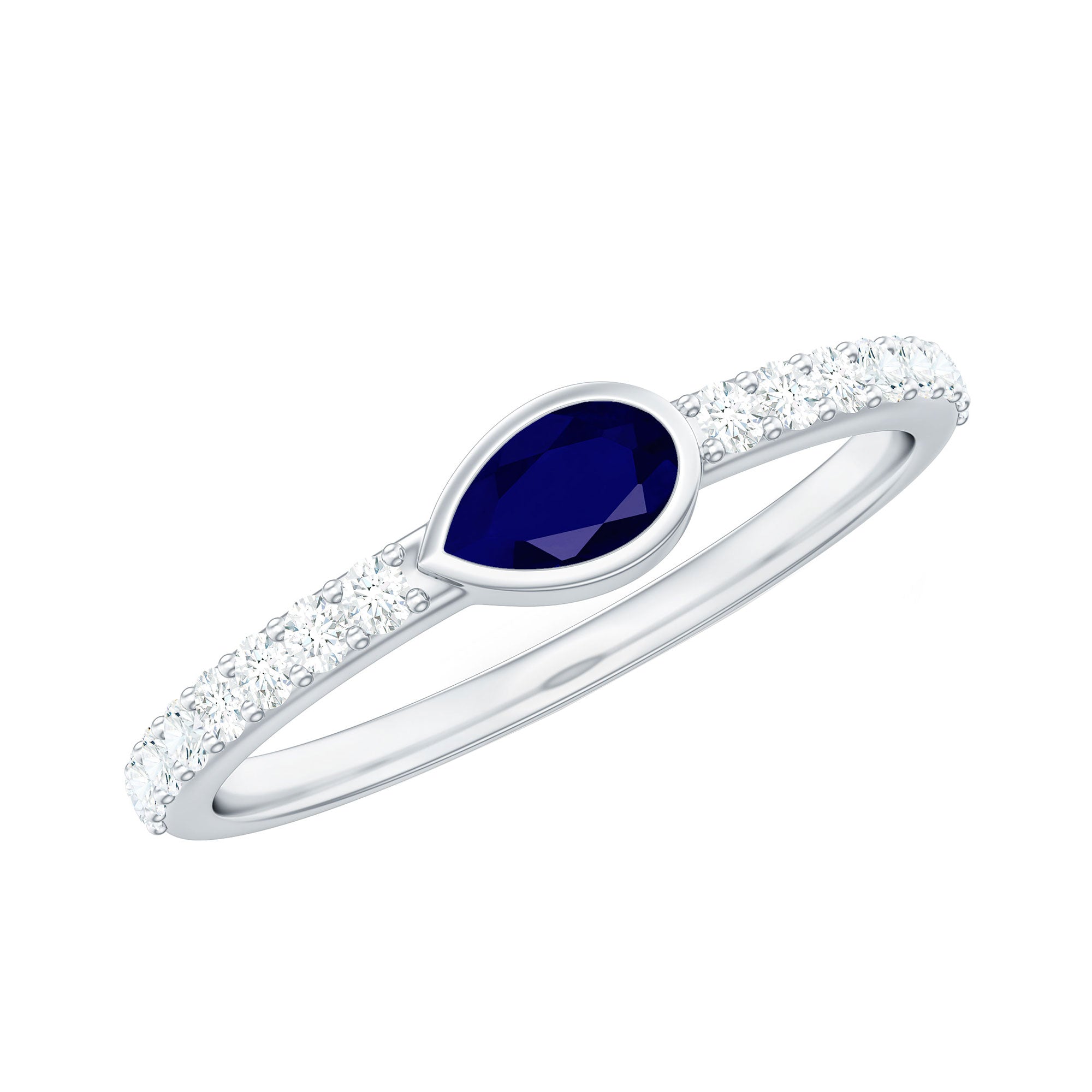 Rosec Jewels-Real Pear Shape Blue Sapphire Promise Ring with Diamond