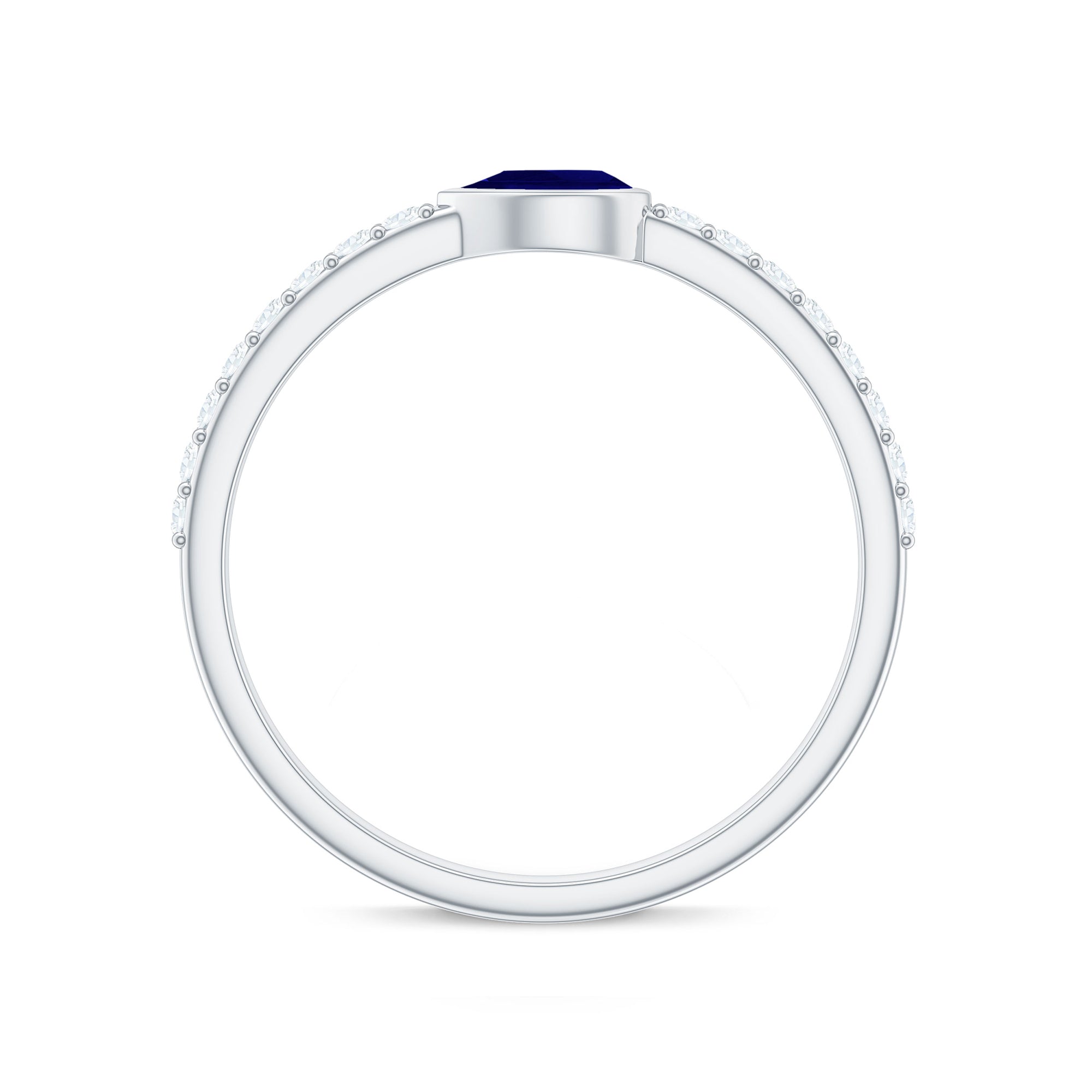 Rosec Jewels-Real Pear Shape Blue Sapphire Promise Ring with Diamond