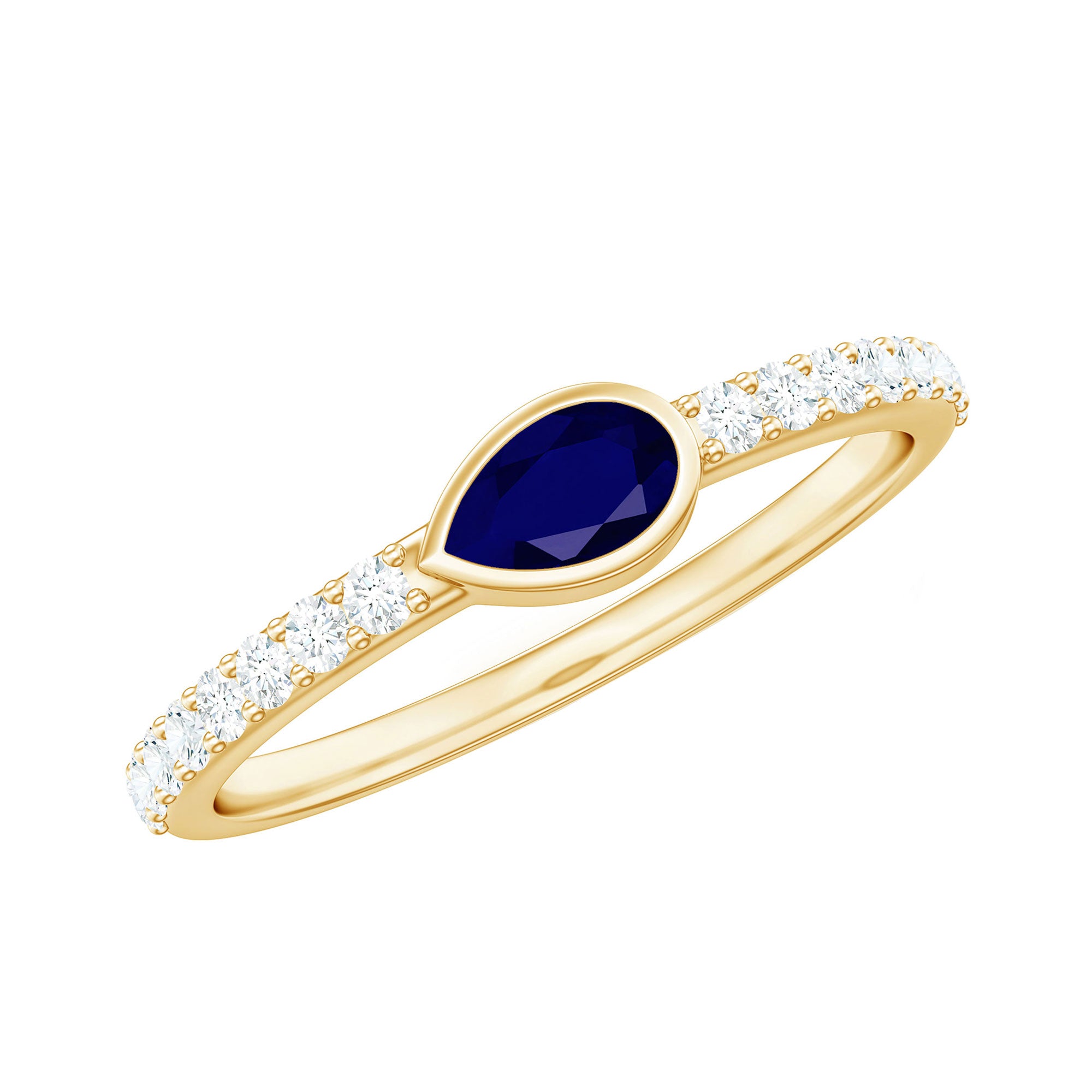 Rosec Jewels-Real Pear Shape Blue Sapphire Promise Ring with Diamond