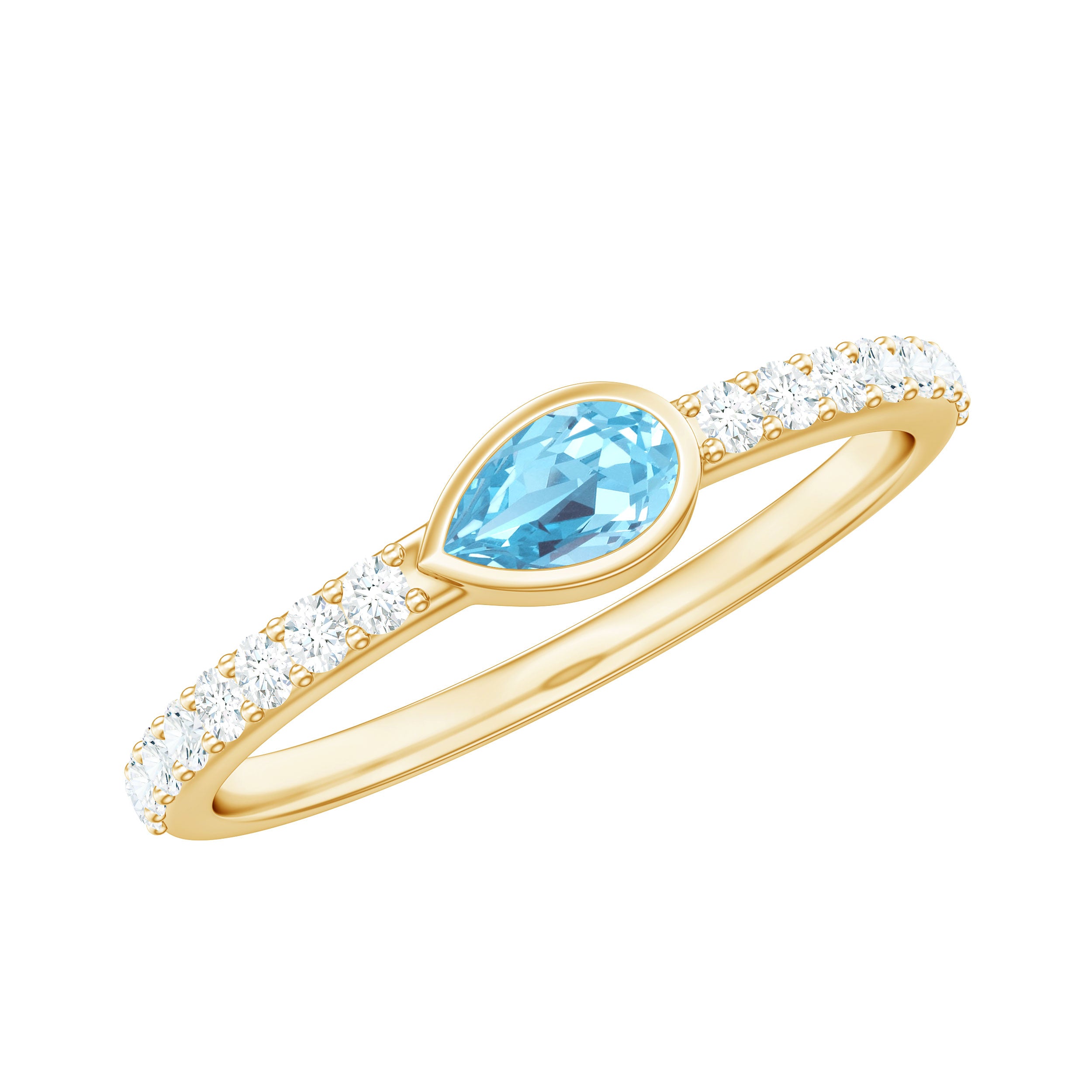 Rosec Jewels-Pear Cut Aquamarine Promise Ring with Diamond