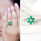 Genuine Emerald and Diamond Nature Inspired Statement Ring AAA - Rosec Jewels