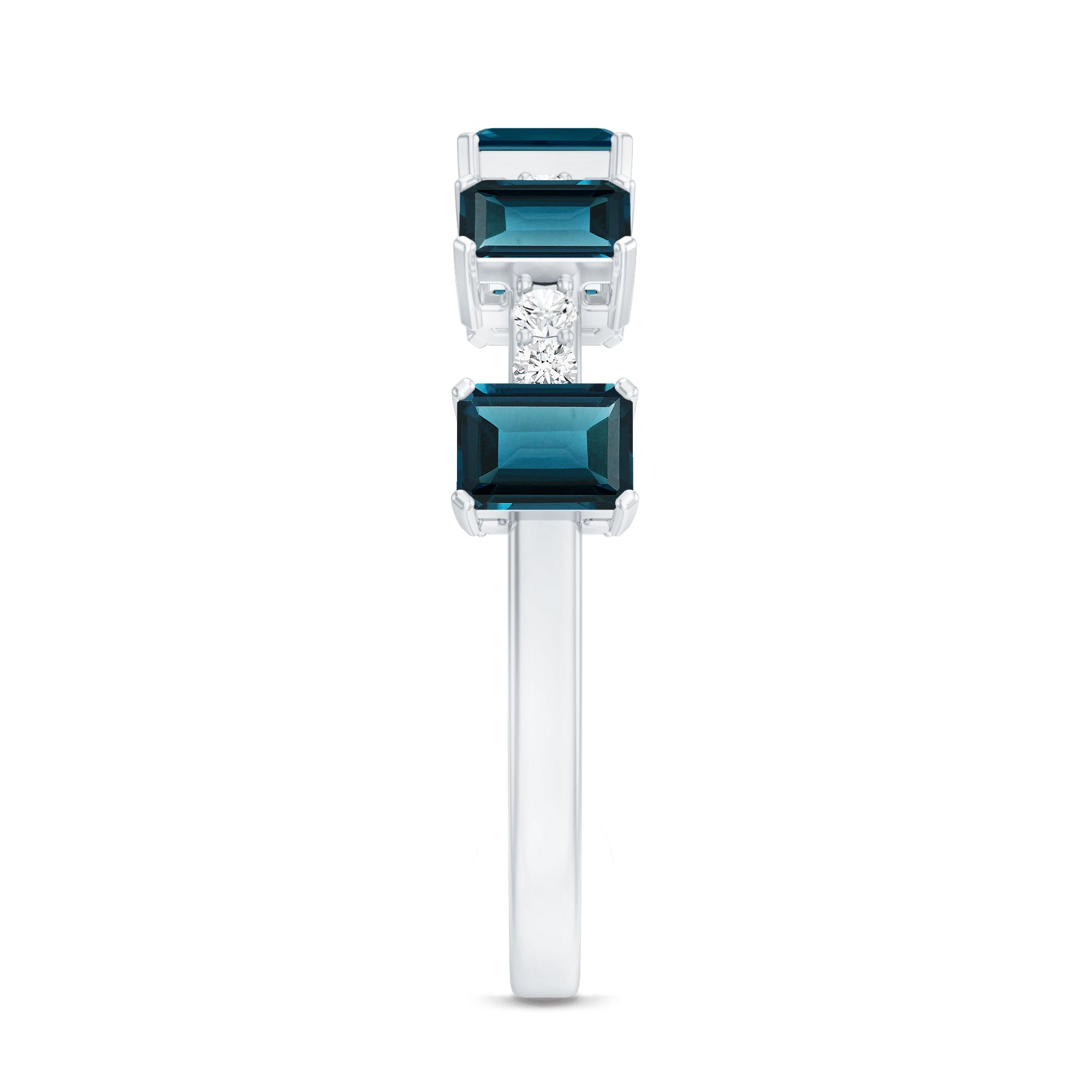 4X6mm Emerald Cut London Blue Topaz Half Eternity Band with Diamond AAA - Rosec Jewels