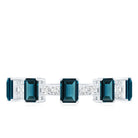 4X6mm Emerald Cut London Blue Topaz Half Eternity Band with Diamond AAA - Rosec Jewels