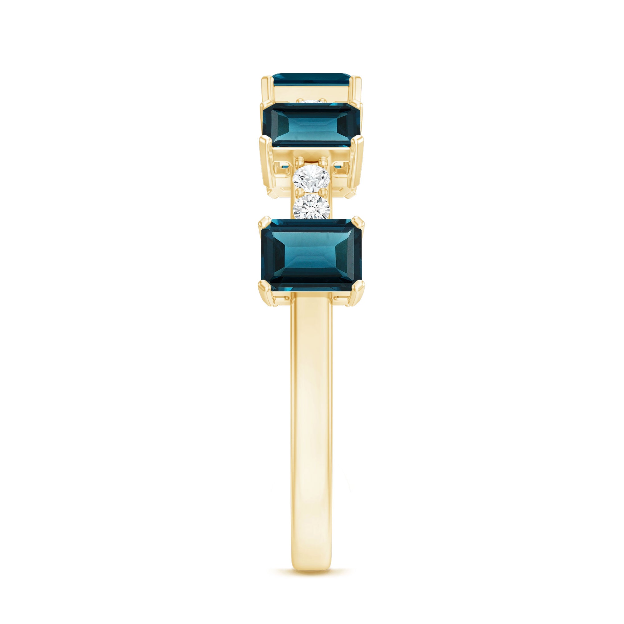 4X6mm Emerald Cut London Blue Topaz Half Eternity Band with Diamond AAA - Rosec Jewels