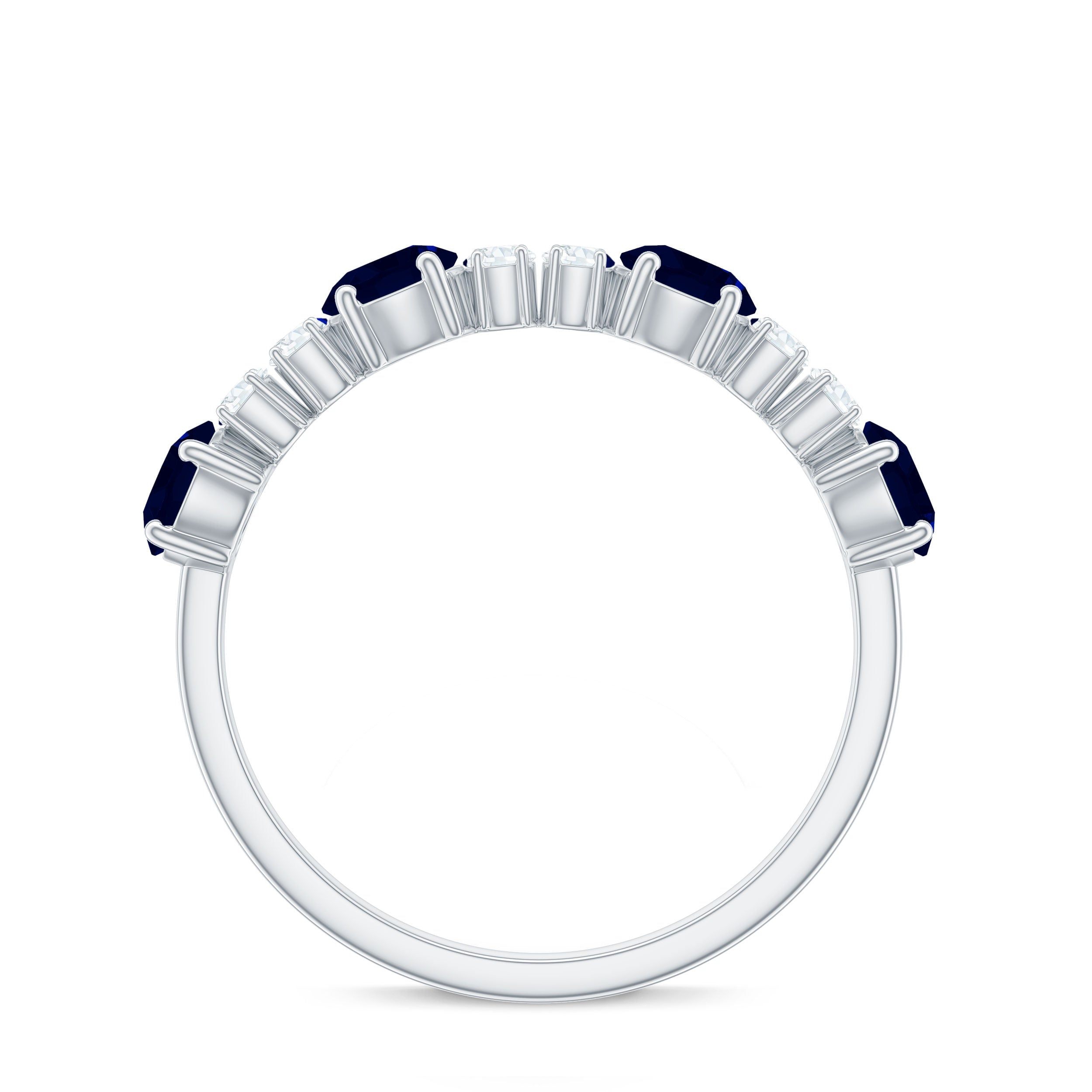 Rosec Jewels-Genuine Blue Sapphire Half Eternity Ring with Diamond