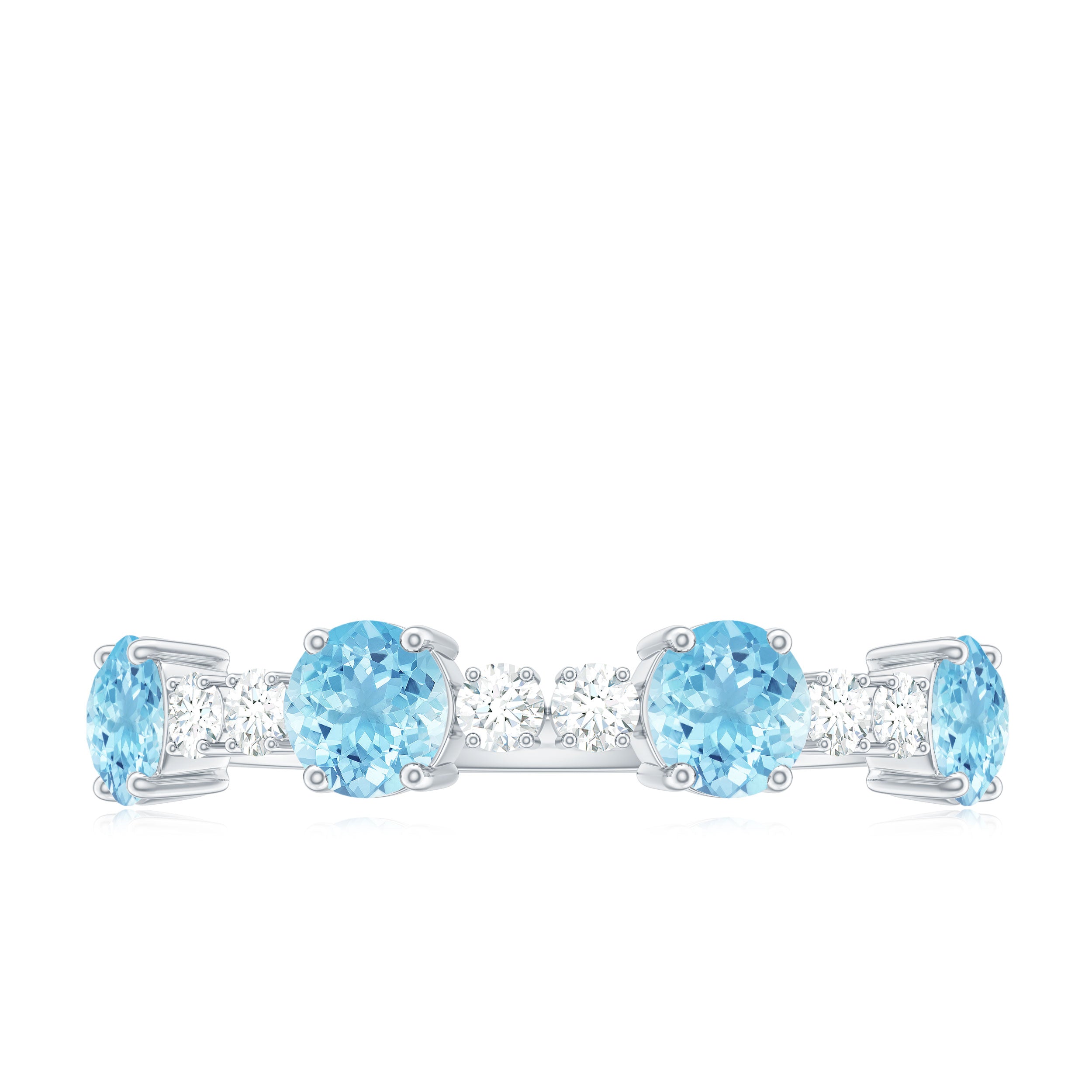Rosec Jewels-Genuine Aquamarine and Diamond Half Eternity Ring in Prong Setting