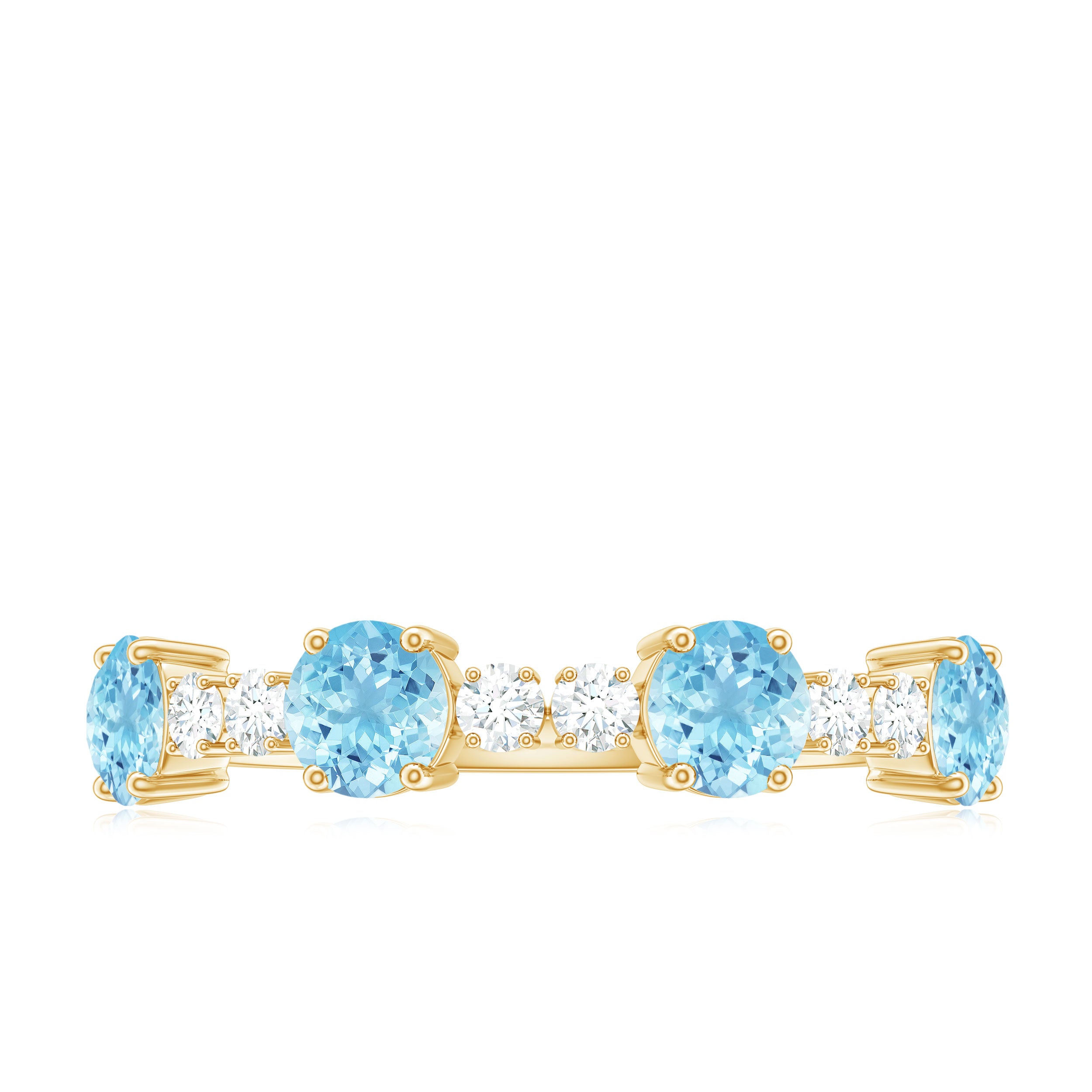 Rosec Jewels-Genuine Aquamarine and Diamond Half Eternity Ring in Prong Setting