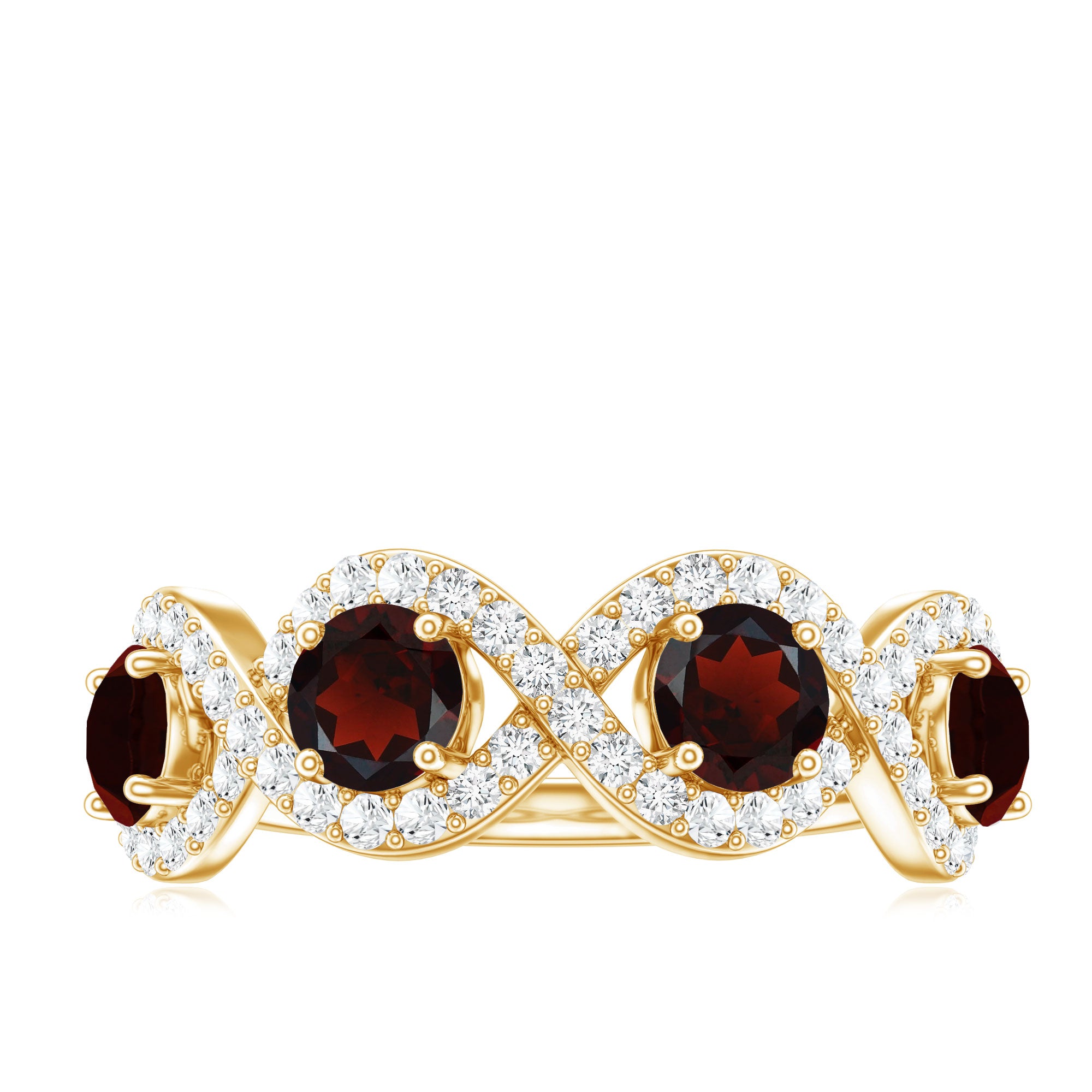 Natural Garnet Diamond Infinity Eternity Ring with Braided Shank AAA - Rosec Jewels