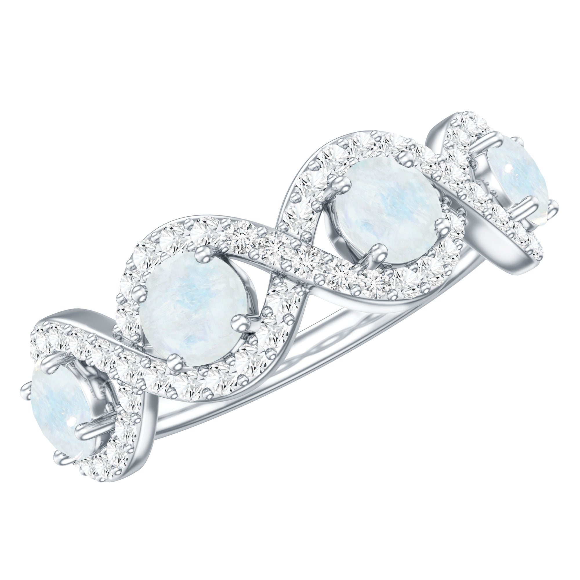 Rosec Jewels-Genuine Moonstone Half Eternity Ring with Diamond