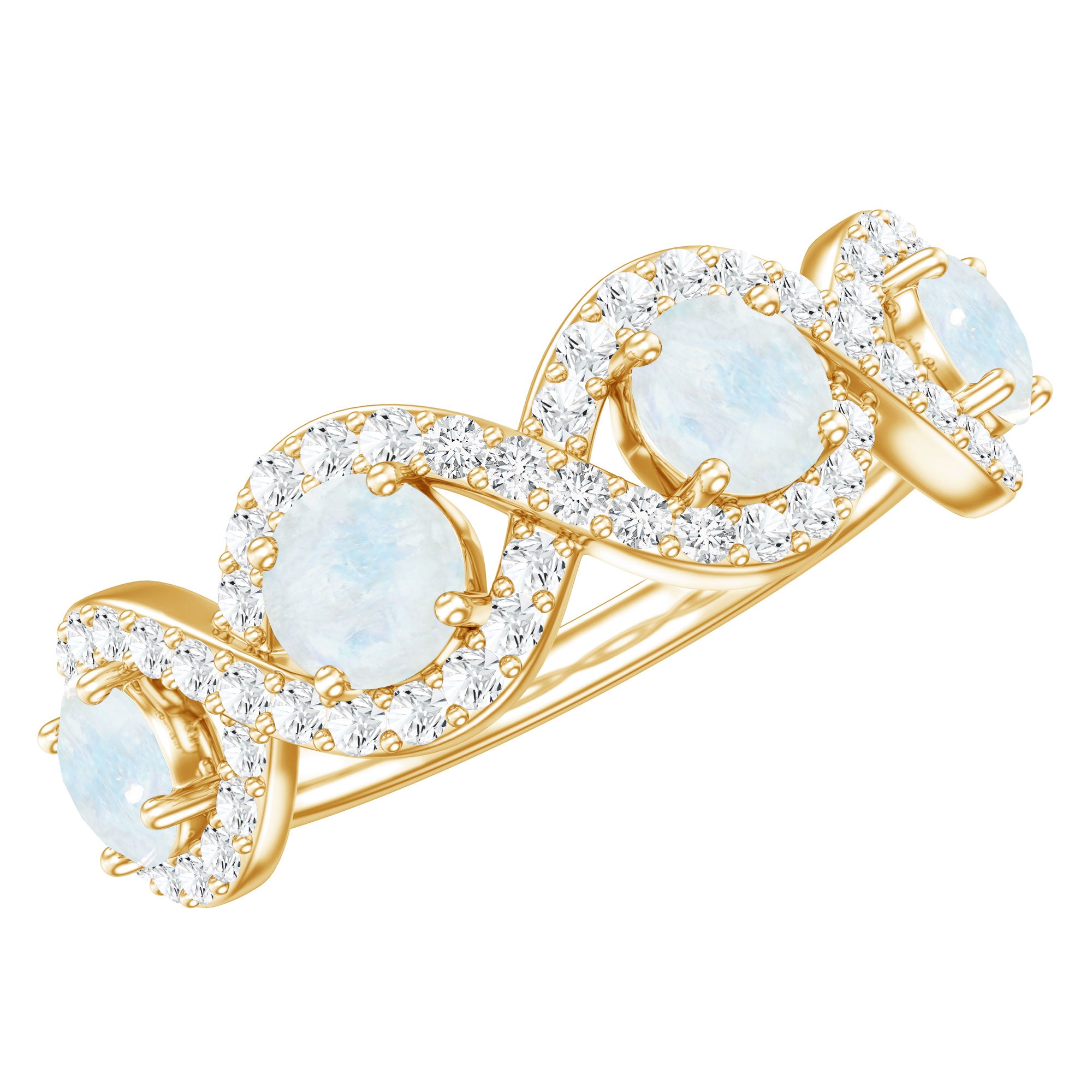Rosec Jewels-Genuine Moonstone Half Eternity Ring with Diamond