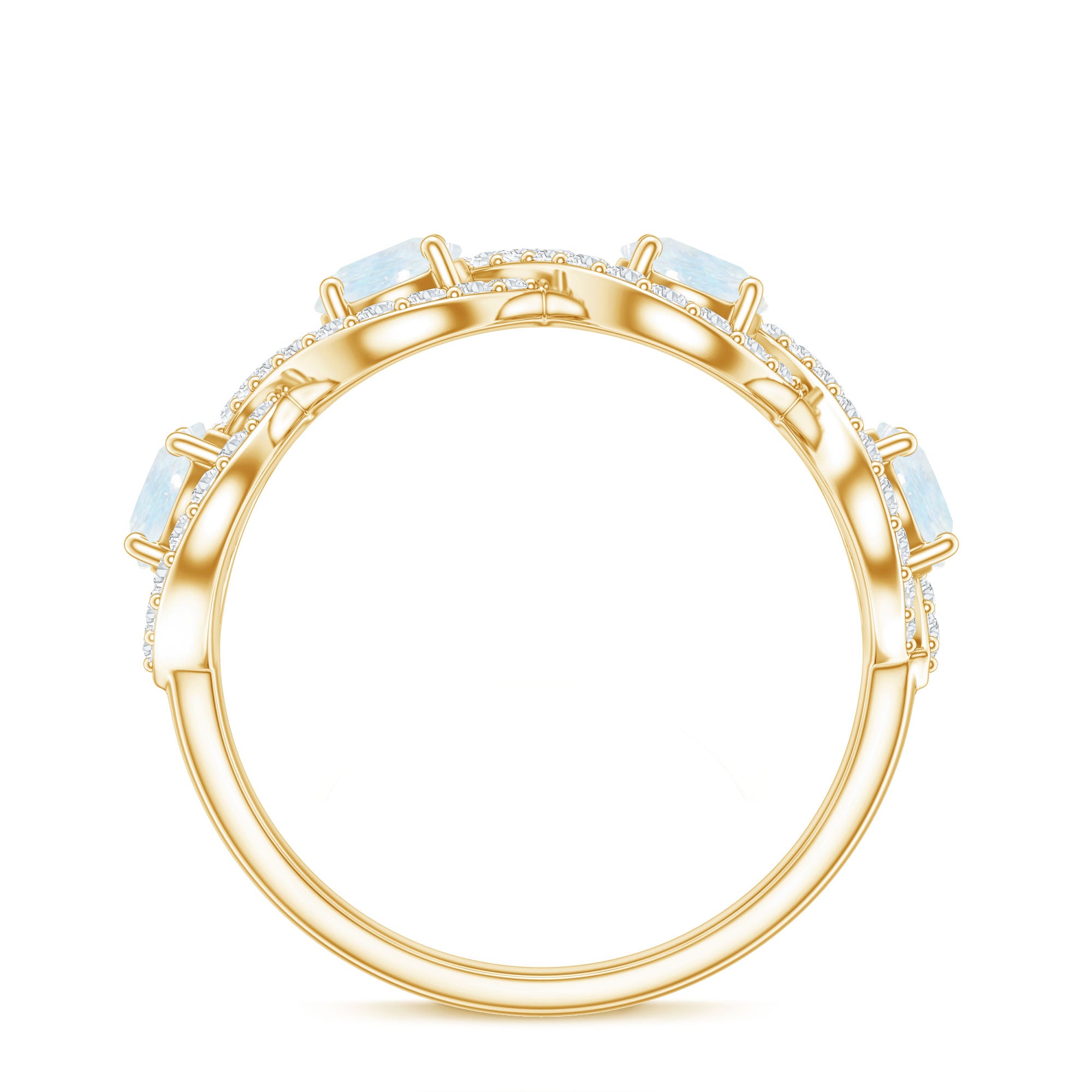 Rosec Jewels-Genuine Moonstone Half Eternity Ring with Diamond