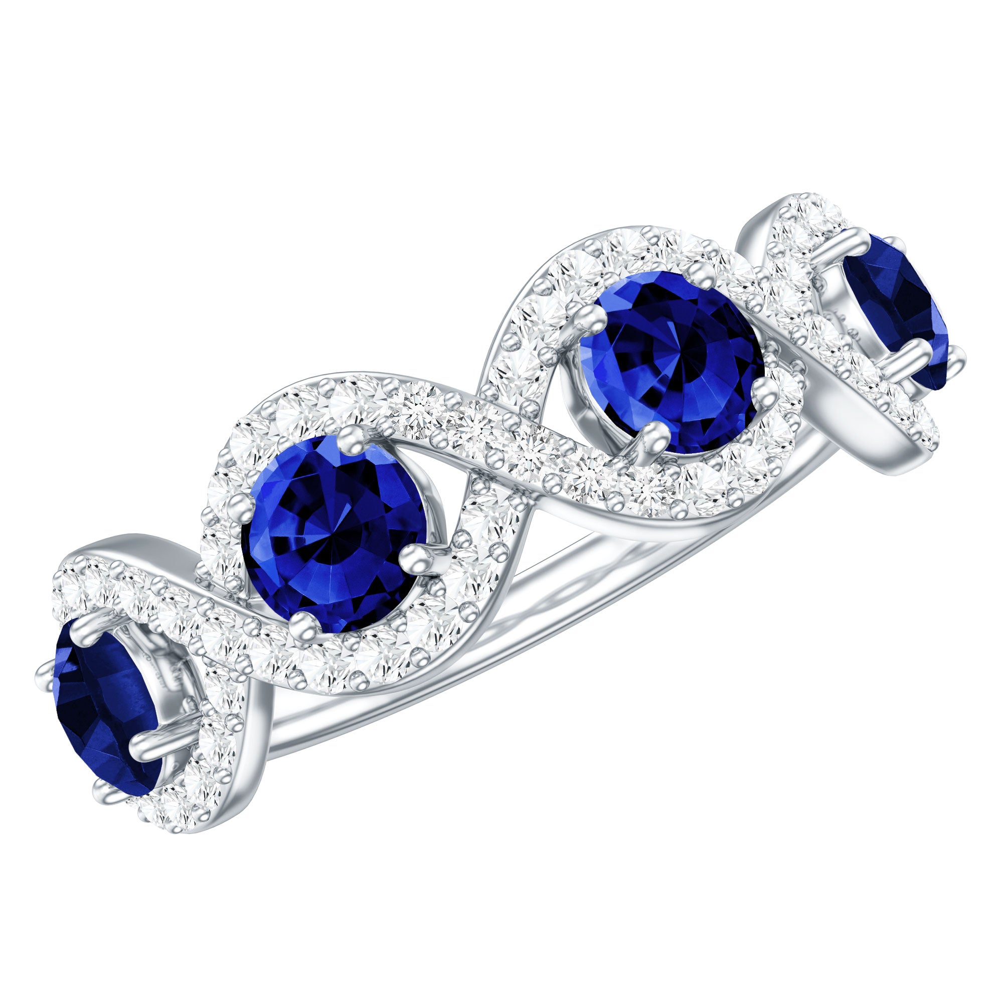2 CT Lab-Created Blue Sapphire and Diamond Braided Half Eternity Band Ring AAAA - Rosec Jewels