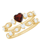 Rosec Jewels-Natural Garnet Diamond Heart Engagement Ring with Wedding Band