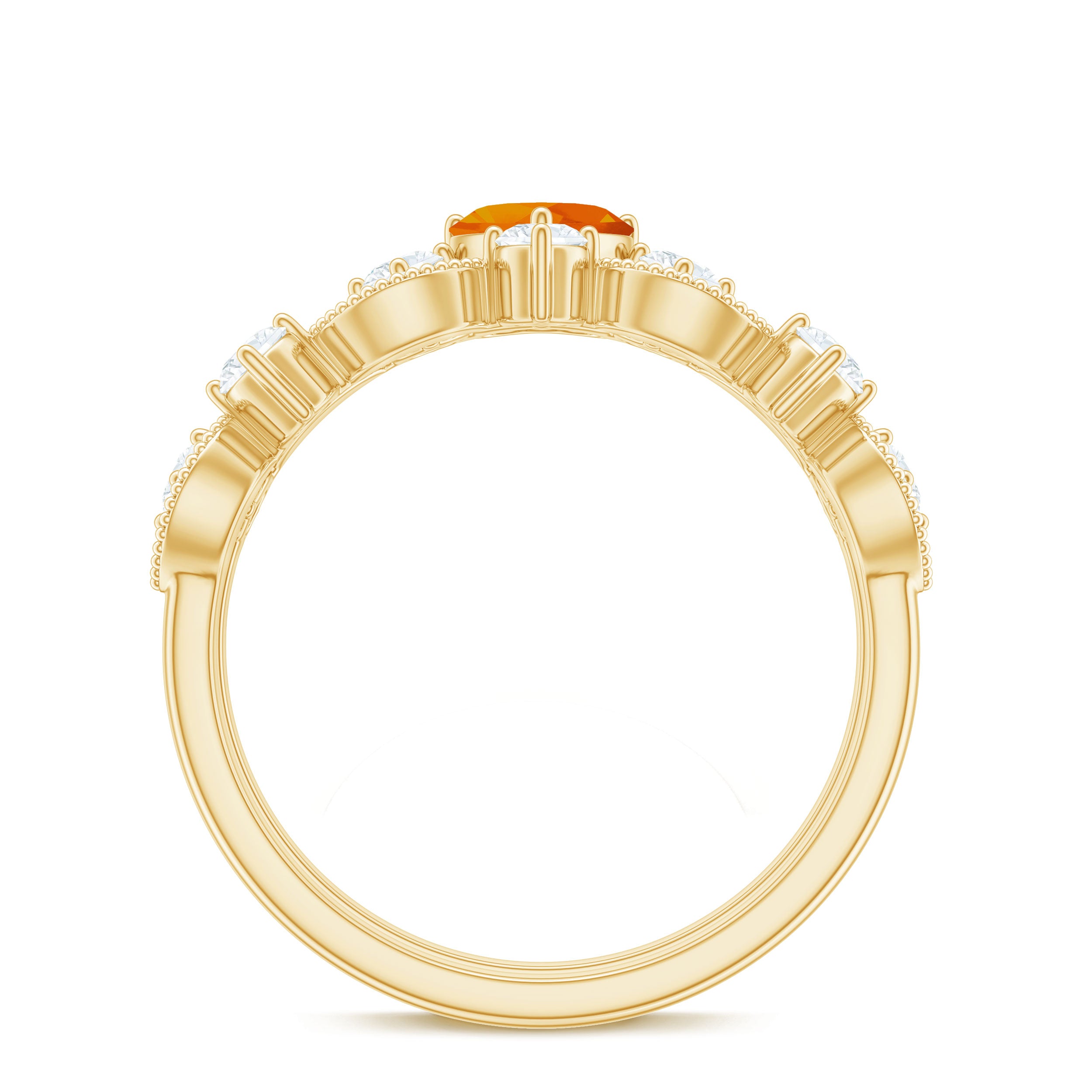 Vintage Inspired Fire Opal and Diamond Wedding Ring Set AAA - Rosec Jewels