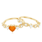 Vintage Inspired Fire Opal and Diamond Wedding Ring Set AAA - Rosec Jewels