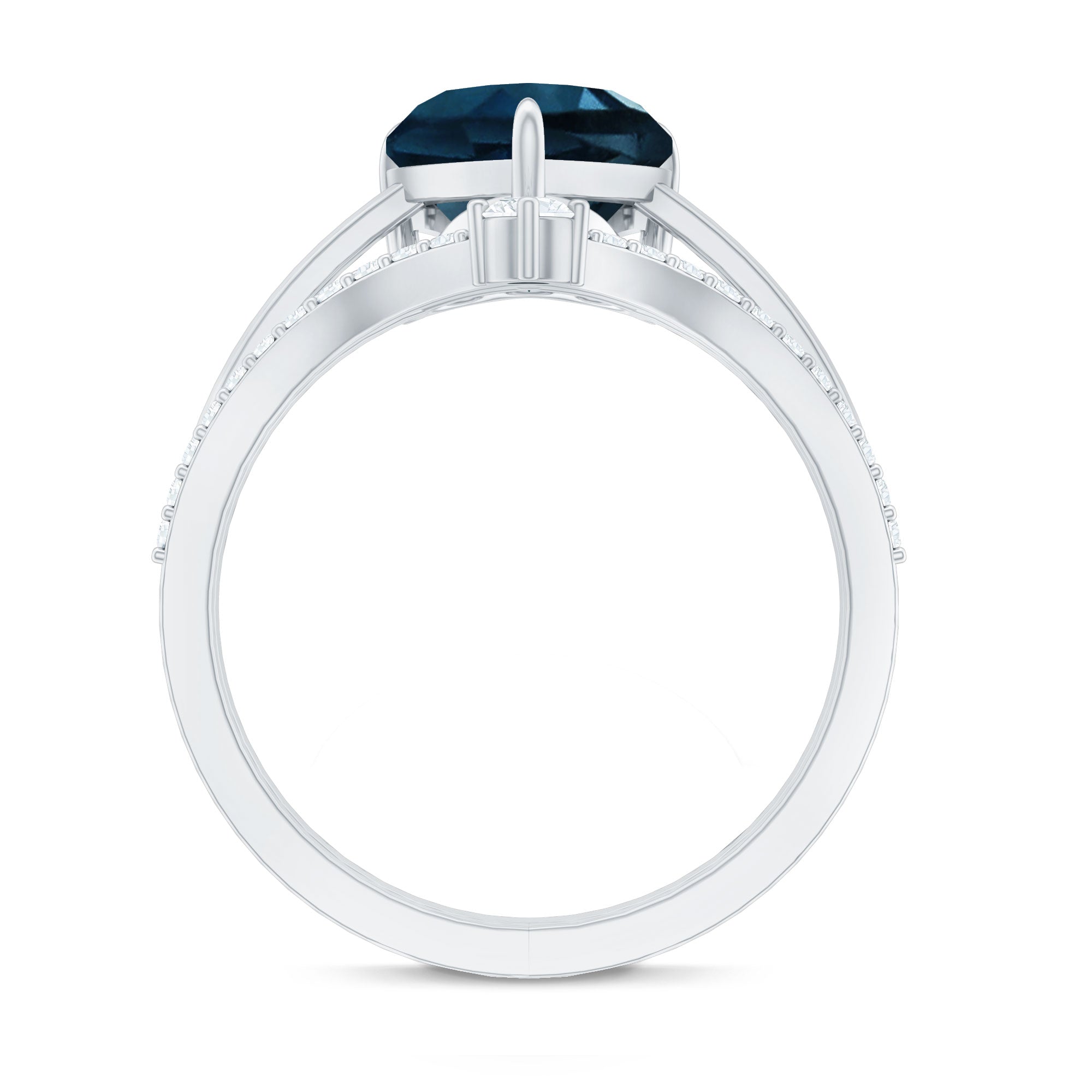 Rosec Jewels-8mm Heart Shaped London Blue Topaz Solitaire Ring Set with Diamond Curved Band