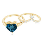 8mm Heart Shaped London Blue Topaz Solitaire Ring Set with Diamond Curved Band AAA - Rosec Jewels