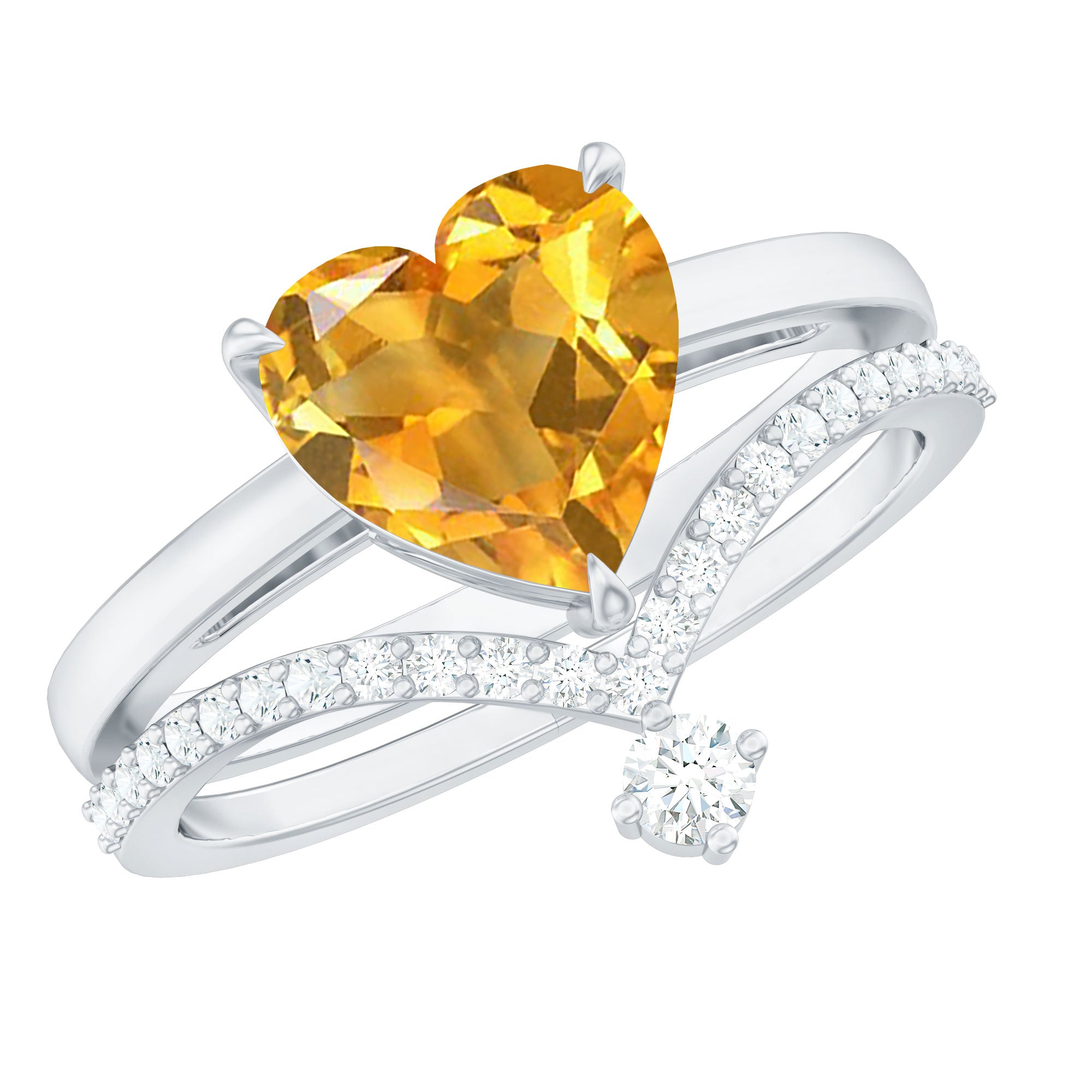 Rosec Jewels-Natural Citrine Heart Engagement Ring with Diamond Enhancer