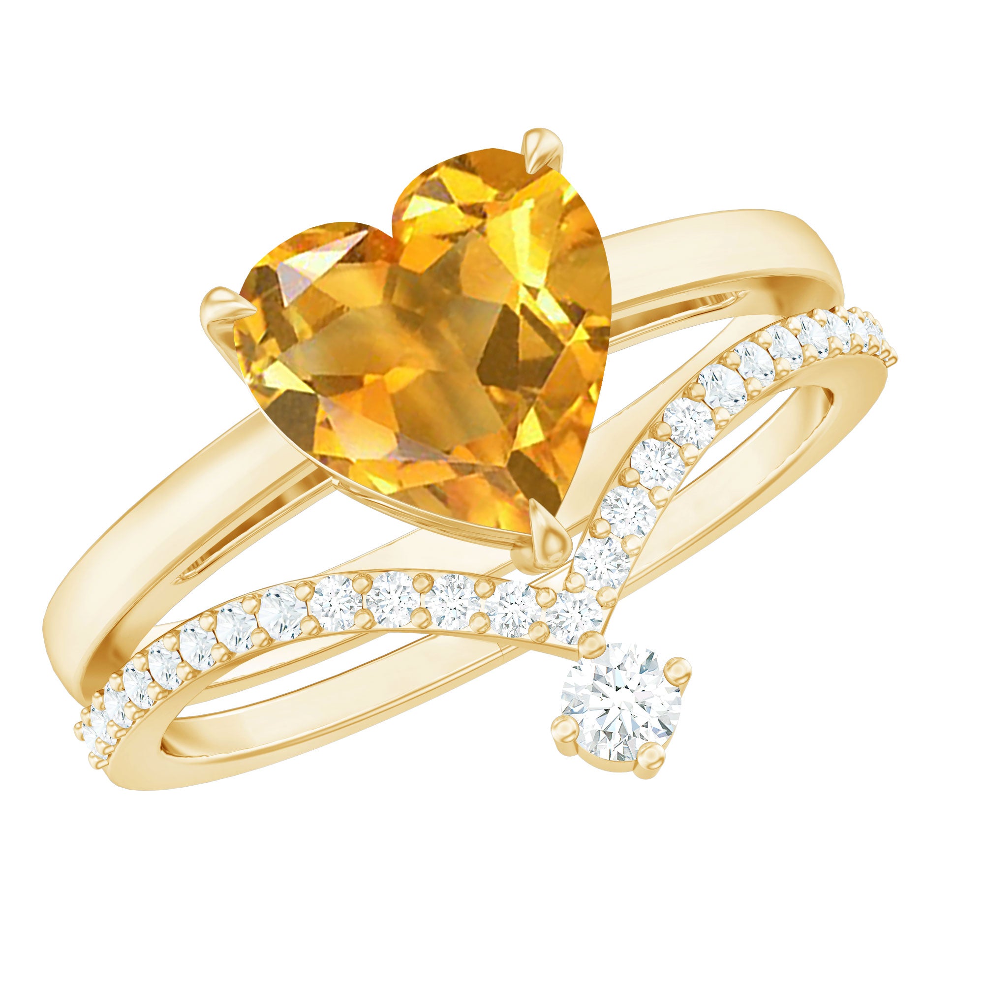 Rosec Jewels-Natural Citrine Heart Engagement Ring with Diamond Enhancer