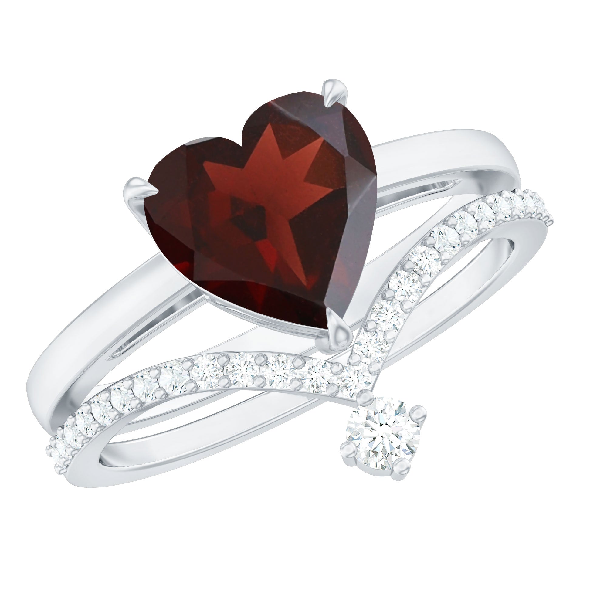 Natural Garnet Heart Shaped Engagement Ring with Diamond Enhancer