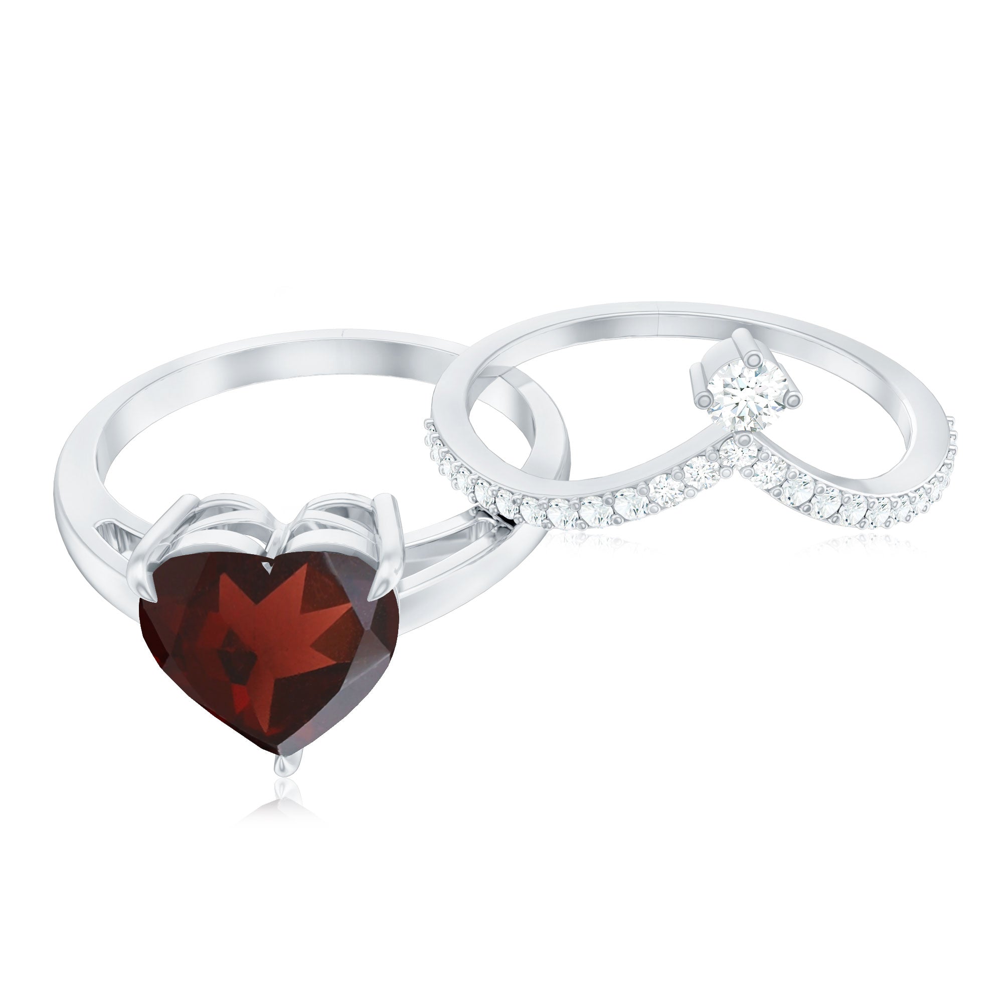 Rosec Jewels-Natural Garnet Heart Shaped Engagement Ring with Diamond Enhancer